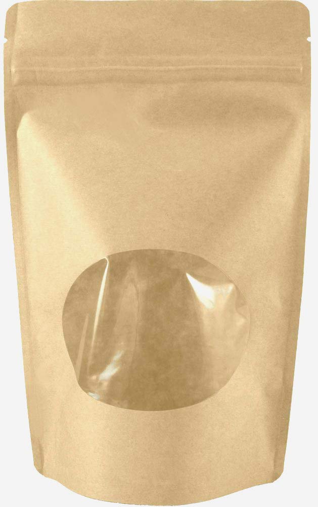 1000 PCS Natural Kraft Stand-up Zip Pouch Bags with Clear Window - Small 5.125