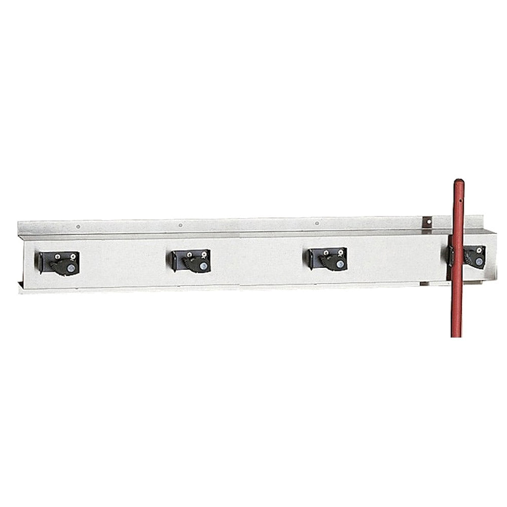 Bobrick B223x36 4-Pack Mop & Broom Holder Wall Mounted Satin Stainless Steel - Ideal for Kitchen, Garage, Laundry Room, and Commercial Use