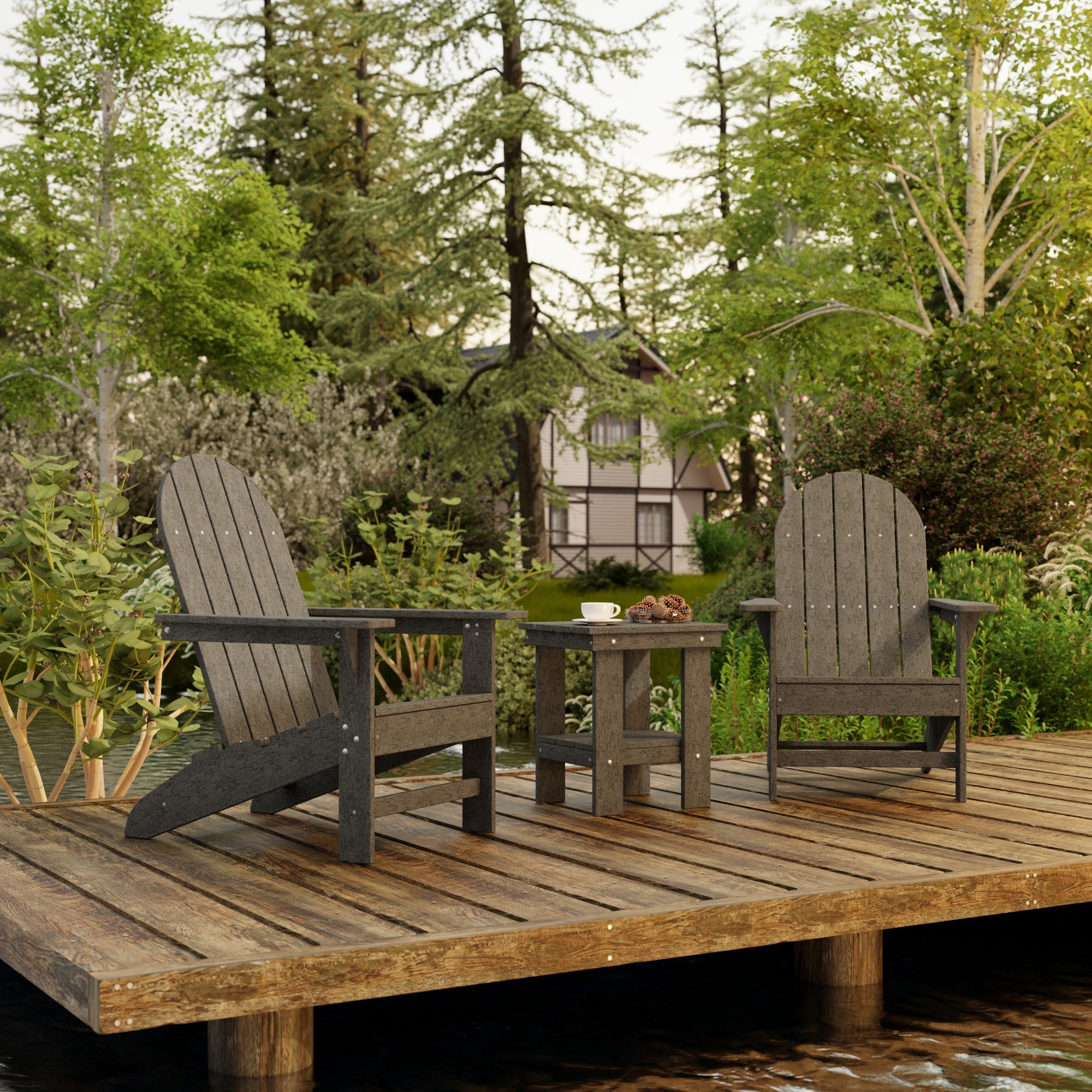 Freedom 3-Piece Traditional Adirondack Chair Set with Side Table - Outdoor Patio Furniture for Garden, Deck, Poolside & Backyard Relaxation
