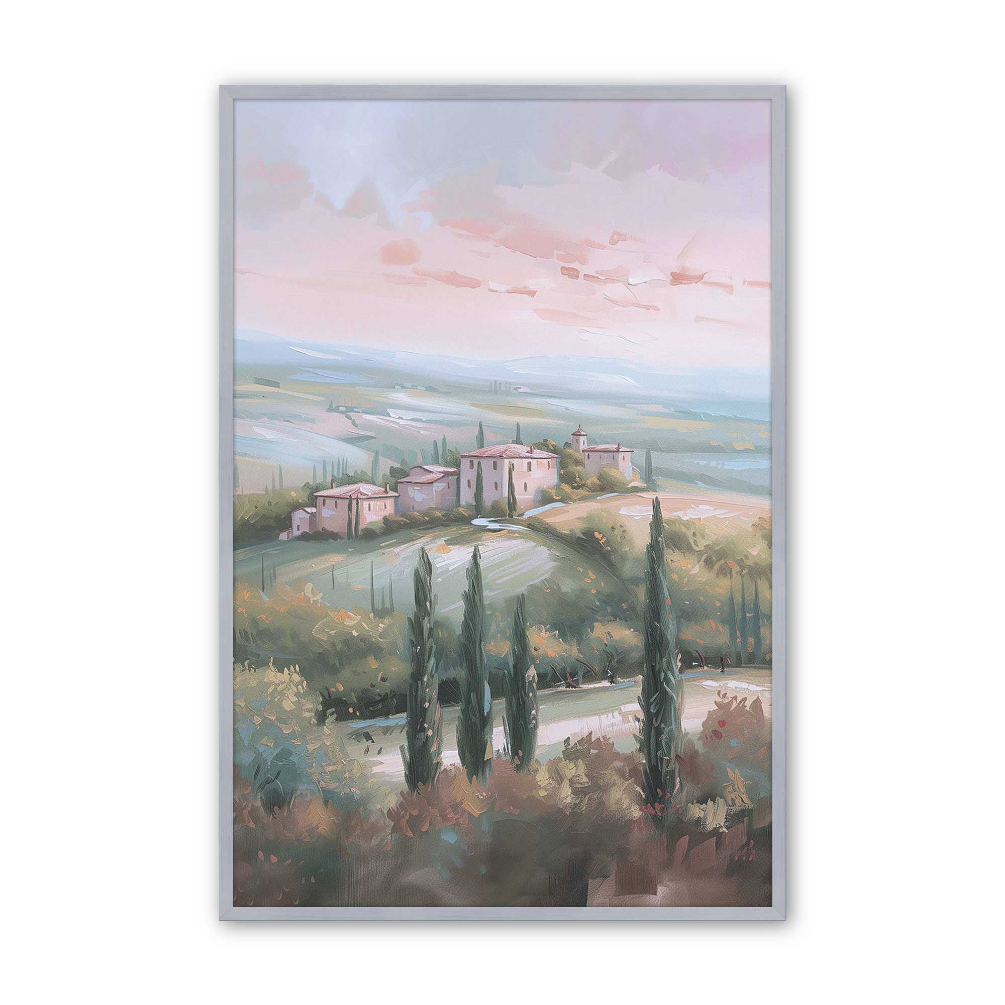 Tuscany Sunset Landscape Art Print - Dusk's Glow v1 Wall Decor for Living Room, Bedroom & Office