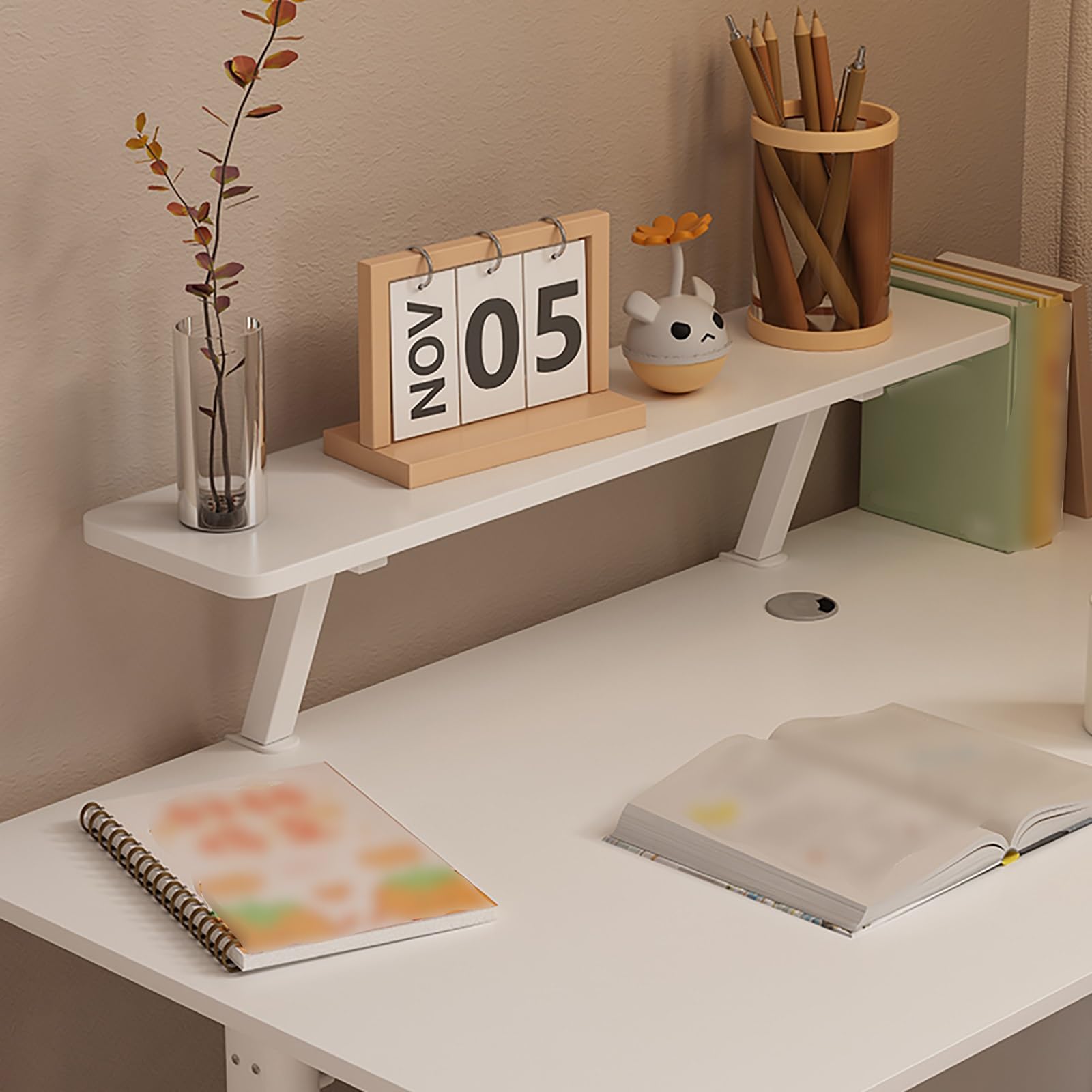 Clamp-On Desk Hutch Organizer - 60x20cm White Multipurpose Shelf for Laptop, Monitor & Office Supplies | Space-Saving Dorm Desk Extension, Computer Riser & Countertop Organizer | Perfect for Home Office, Study Room & Small Workspaces