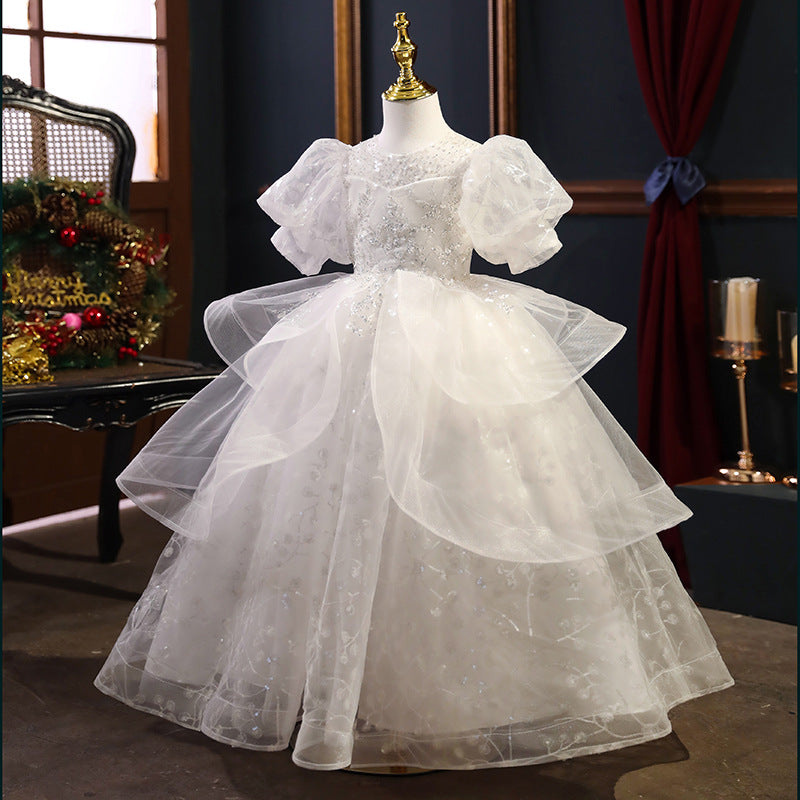 First Communion Dress for Girls - Elegant White Sequin Princess Party Dress for Birthday, Christening & Special Occasions | Formal Wear for Weddings, Church Events & Celebrations