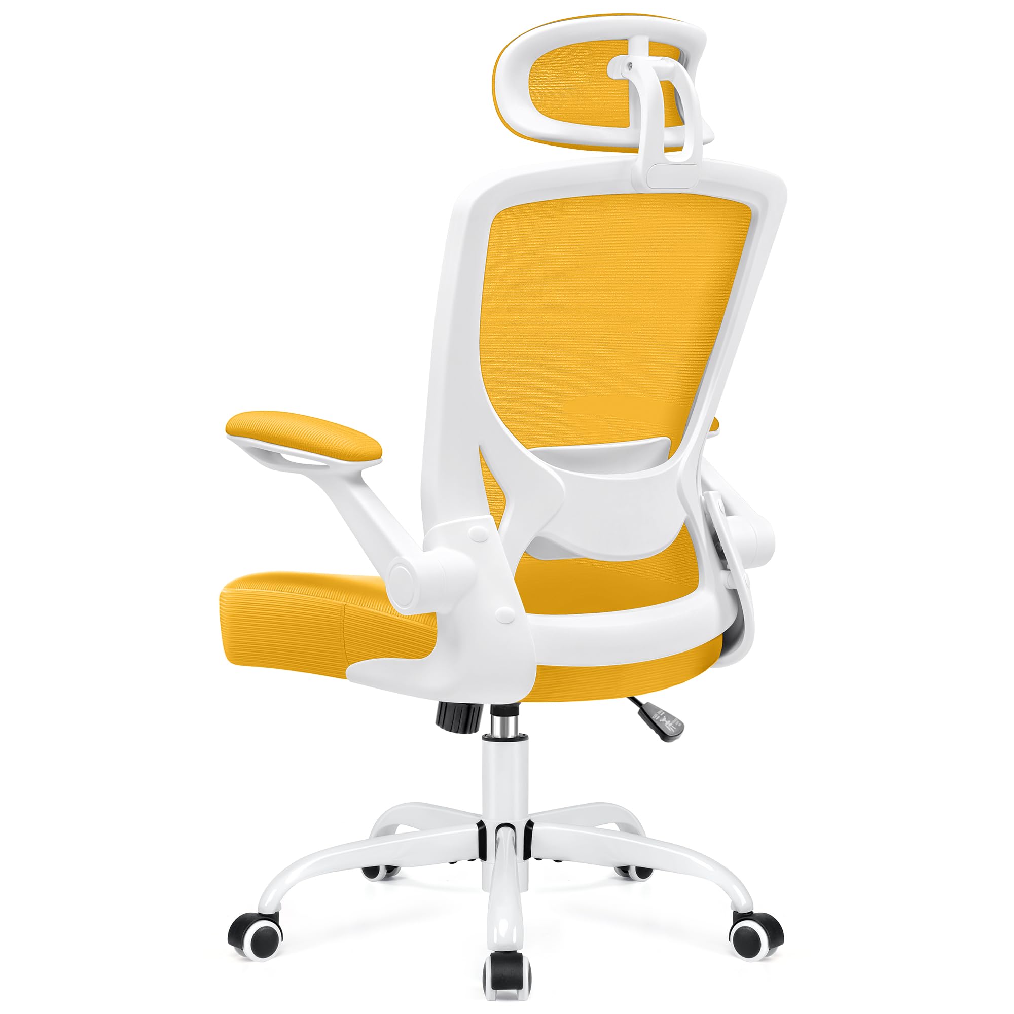 KERDOM Ergonomic Office Chair - Breathable Mesh Desk Chair with Lumbar Support, Adjustable Headrest & Flip-Up Arms - Swivel Task Chair & Height-Adjustable Gaming Chair in Yellow - Perfect for Home Office, Gaming Setup & Workspaces
