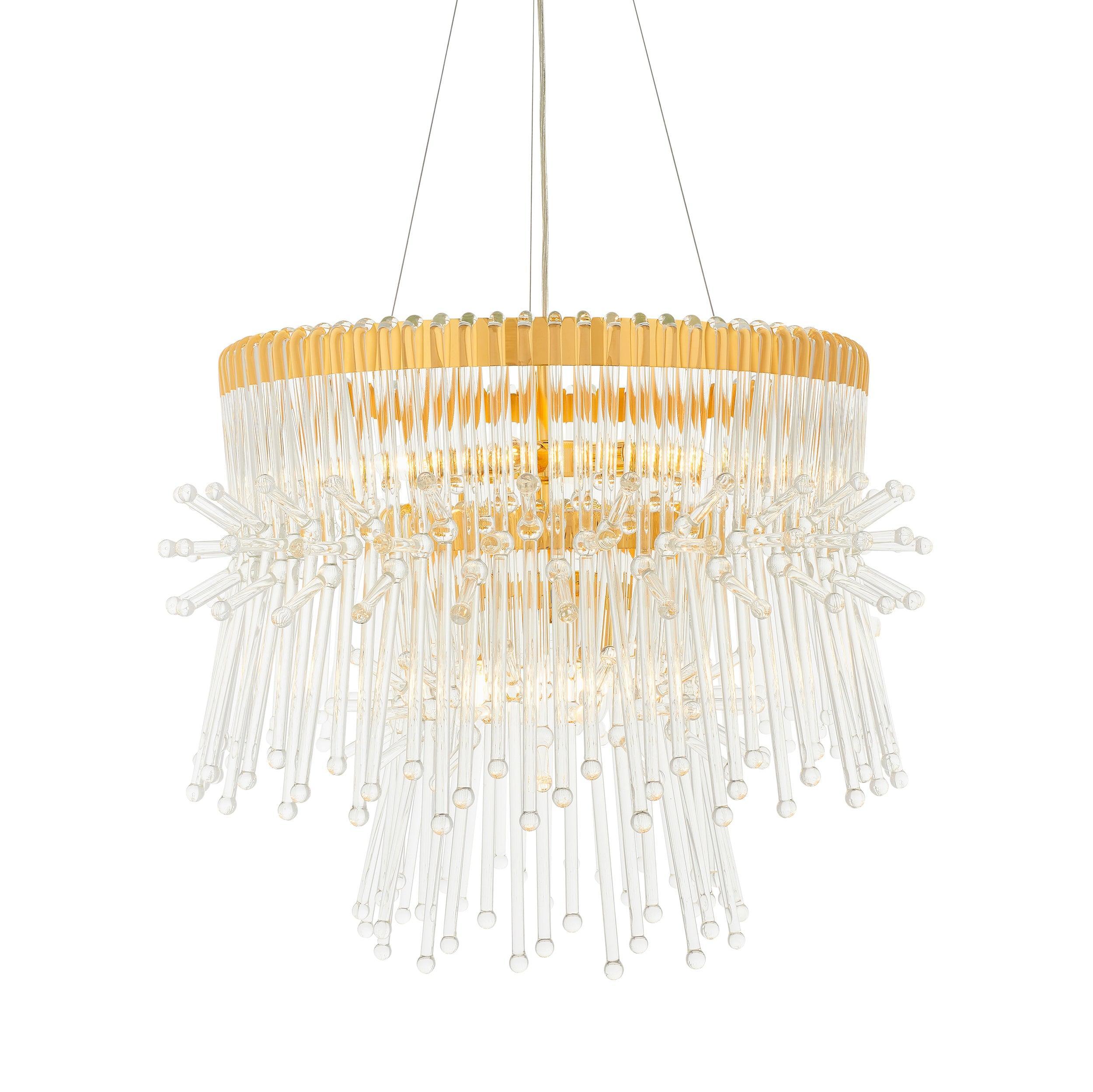 Baronial XL 8-Light Gold Ceiling Pendant with Glass Rods - Elegant Dining Room & Entryway Lighting Fixture