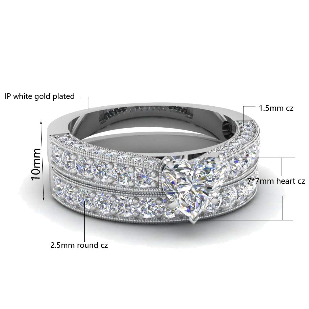 14K Yellow Gold Plated Heart-Cut 7mm Cubic Zirconia Women's Wedding Ring Set, Bridal Jewelry, Engagement Ring for Her - Perfect for Proposals, Anniversaries & Special Occasions