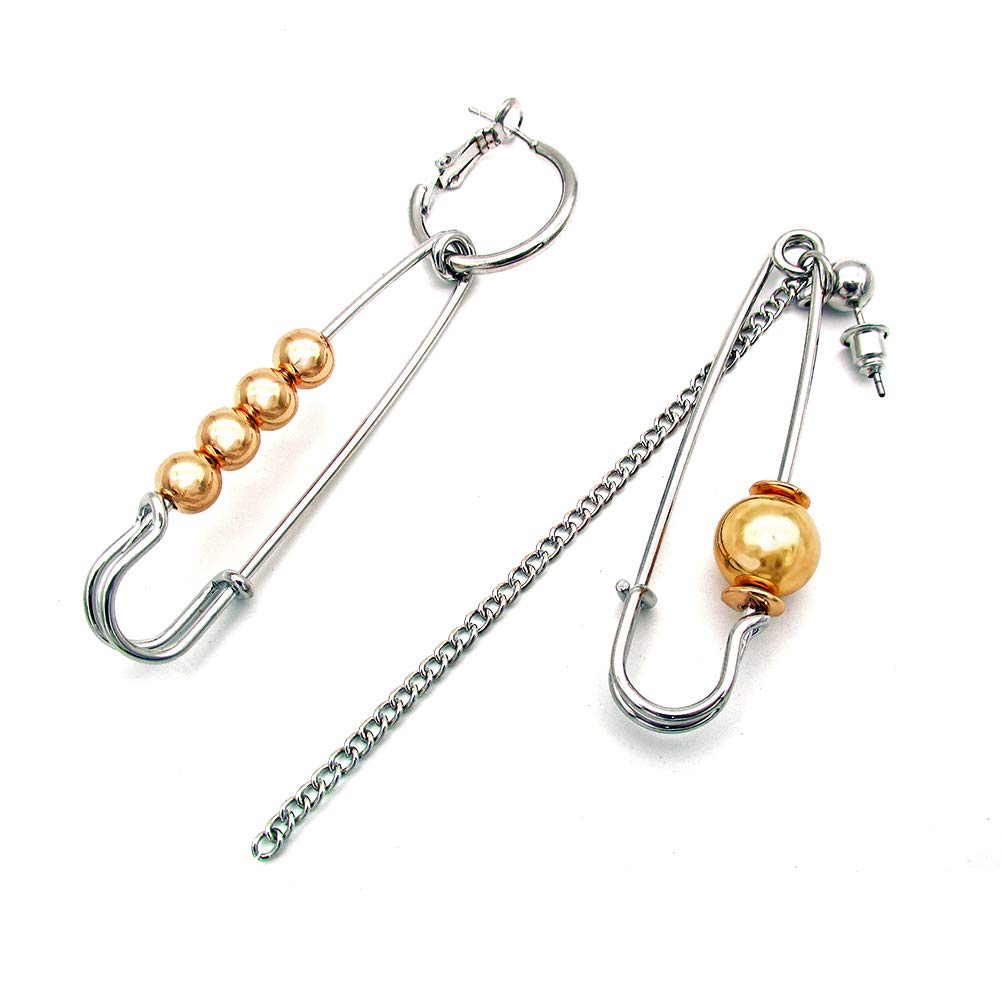 Stylish Long Tassel Asymmetric Safety Pin Chain Drop Earrings for Women & Men - Punk Gothic Jewelry for Concerts, Parties & Fashion Statements