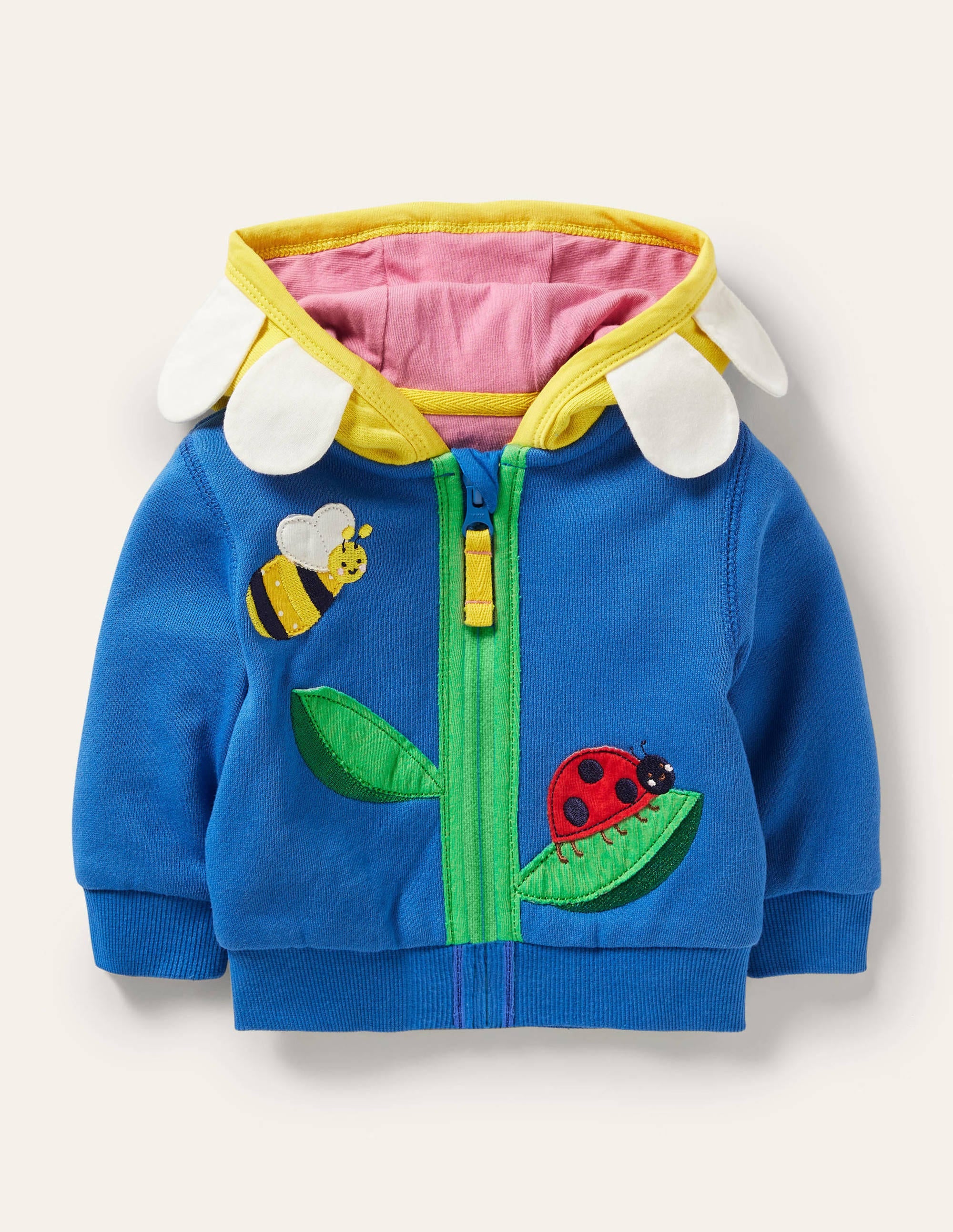 Blue Flower Appliqué Hoodie for Women - Stylish Embroidered Pullover for Casual Wear & Street Fashion