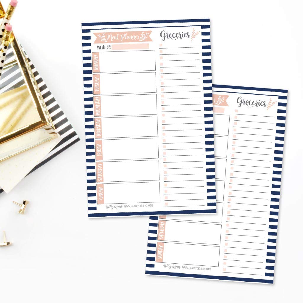 Hadley Designs Navy Weekly Meal Planning Calendar - Magnetic Grocery Shopping List & Fridge Organizer - Family Pantry Food Menu Planner - Diet Prep Notepad for Healthy Eating - Perfect for Kitchen, Office & Meal Prep Organization
