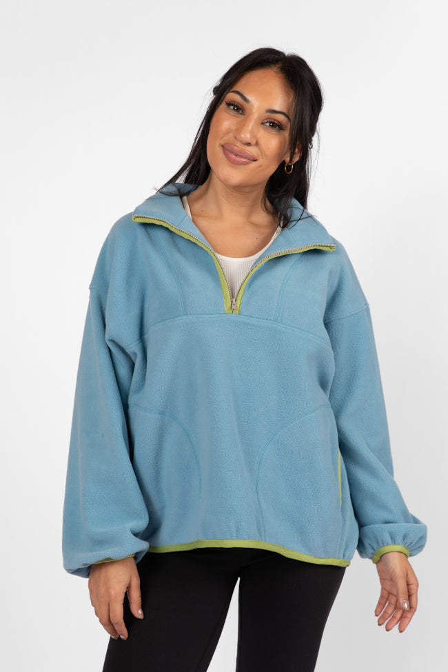 Blue Contrast Trim Fleece Pullover for Men & Women - Cozy Winter Outwear for Outdoor Activities & Casual Wear