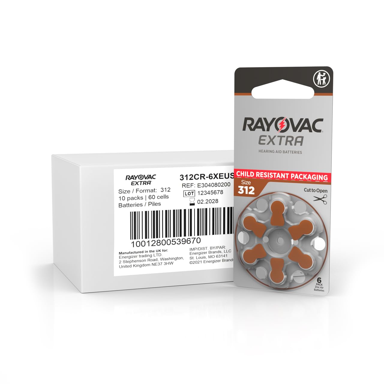 Rayovac Extra Hearing Aid Batteries Size 312 - 60 Pack | Long-Lasting Mercury-Free Zinc-Air 1.45V Batteries for Hearing Aids | Perfect for Travel, Daily Use & Emergency Backup