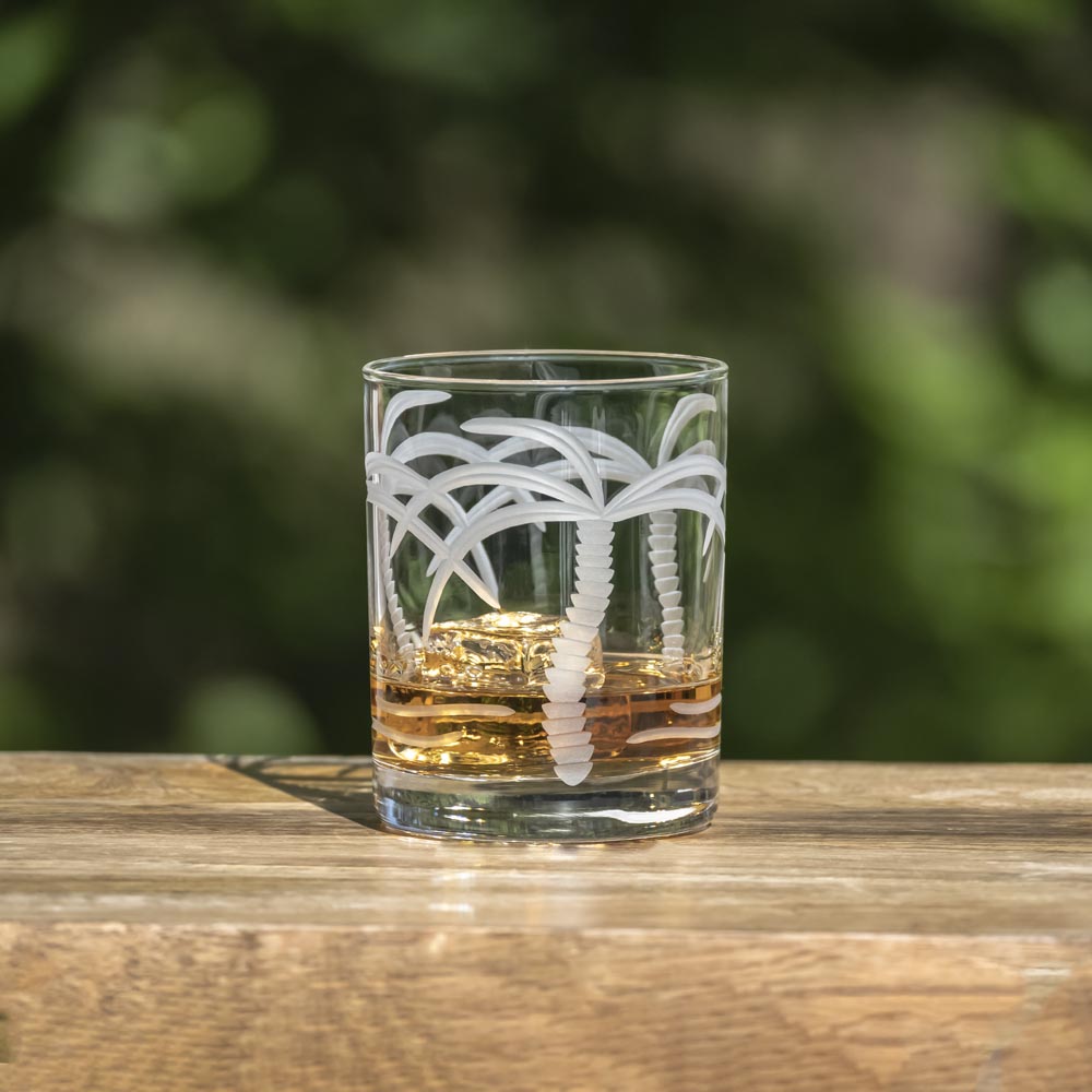 Premium 13oz Double Old Fashioned Glasses - Set of 12 | Tropical Palm Tree Design | Perfect for Cocktails, Iced Coffee & Home Bar Decor