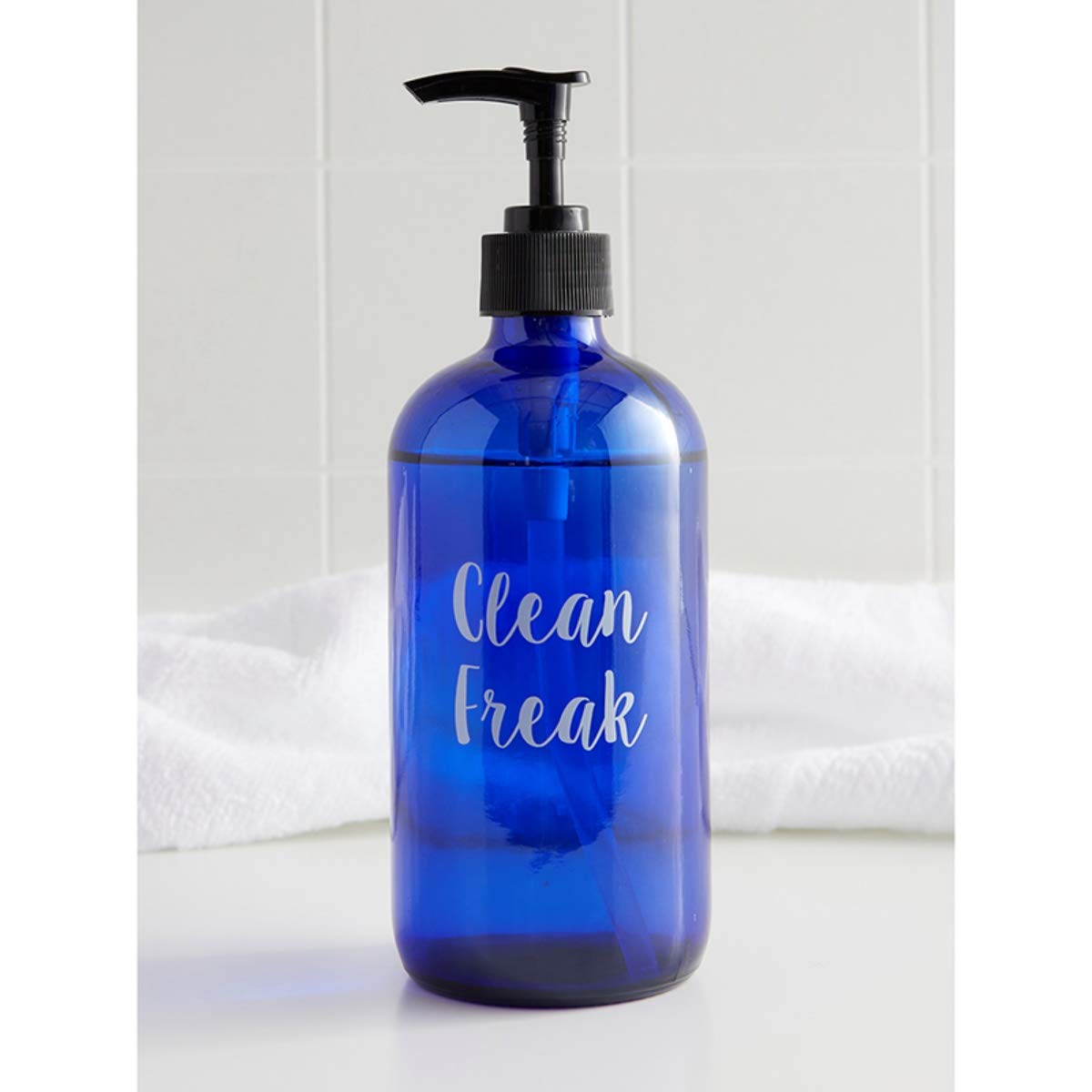 2-Pack Soap Dispenser Bottles - Clean Freak Collection - Cobalt Blue Glass for Bathroom, Kitchen & Laundry Room Organization