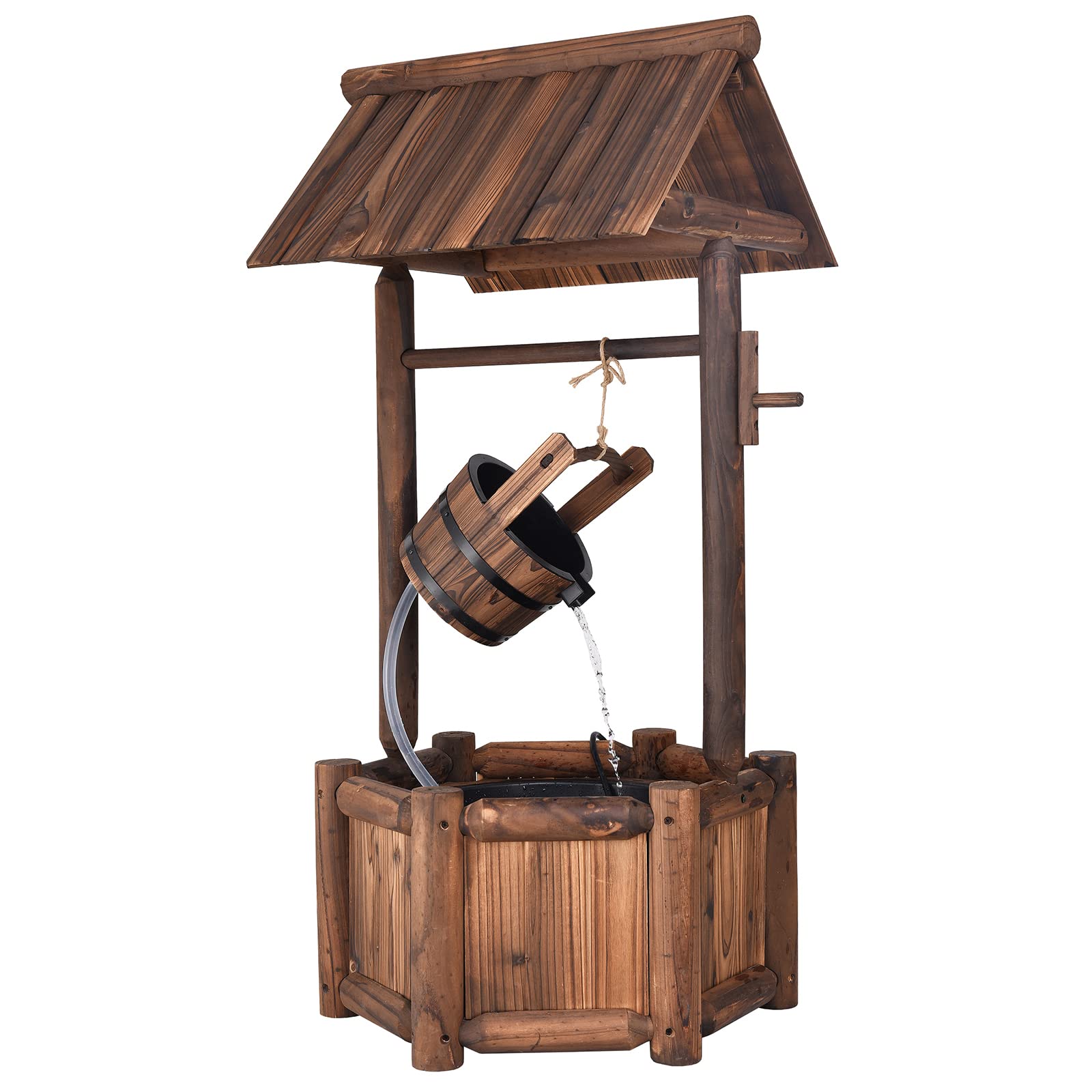 Giantex Rustic Wooden Wishing Well Water Fountain with Electric Pump - Outdoor Freestanding Waterfall Feature for Backyard, Patio, Garden & Lawn Decor | Perfect for Countryside, Cottage & Farmhouse Style Landscaping
