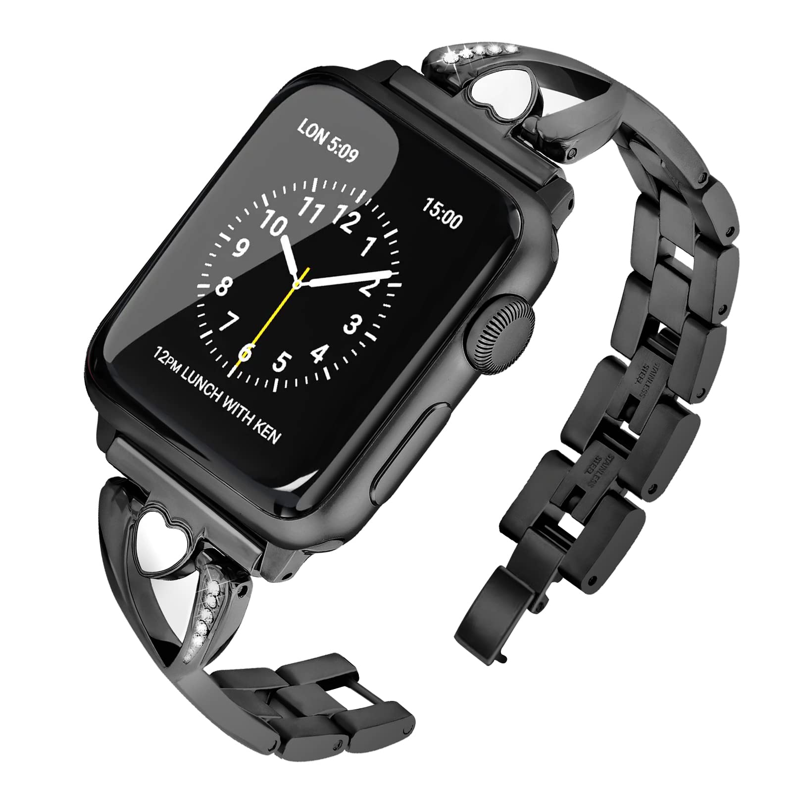 BLOTOW Bling Stainless Steel Apple Watch Band 38mm 40mm 41mm - Women's Heart Shaped Diamond Rhinestone Bracelet Strap for iWatch Series 7/6/5/4/3/2/1/SE - Elegant Metal Jewelry Wristband for Daily Wear, Parties & Special Occasions
