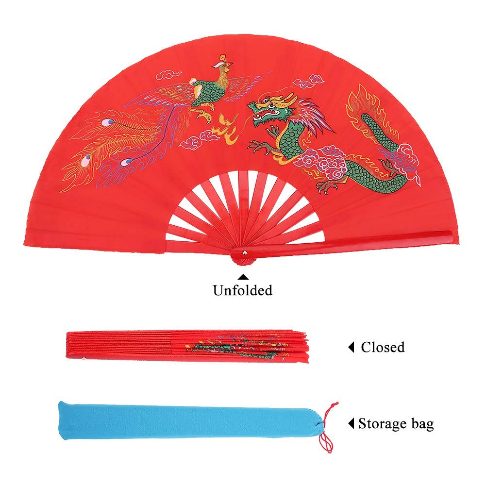 Pwshymi Decorative Folding Bamboo Fan - Chinese Handheld Silk Fan for Tai Chi, Kung Fu, Wushu Dance Practice - Traditional Martial Arts Training Fan - Perfect for New Year Gifts, Cultural Events & Home Decor