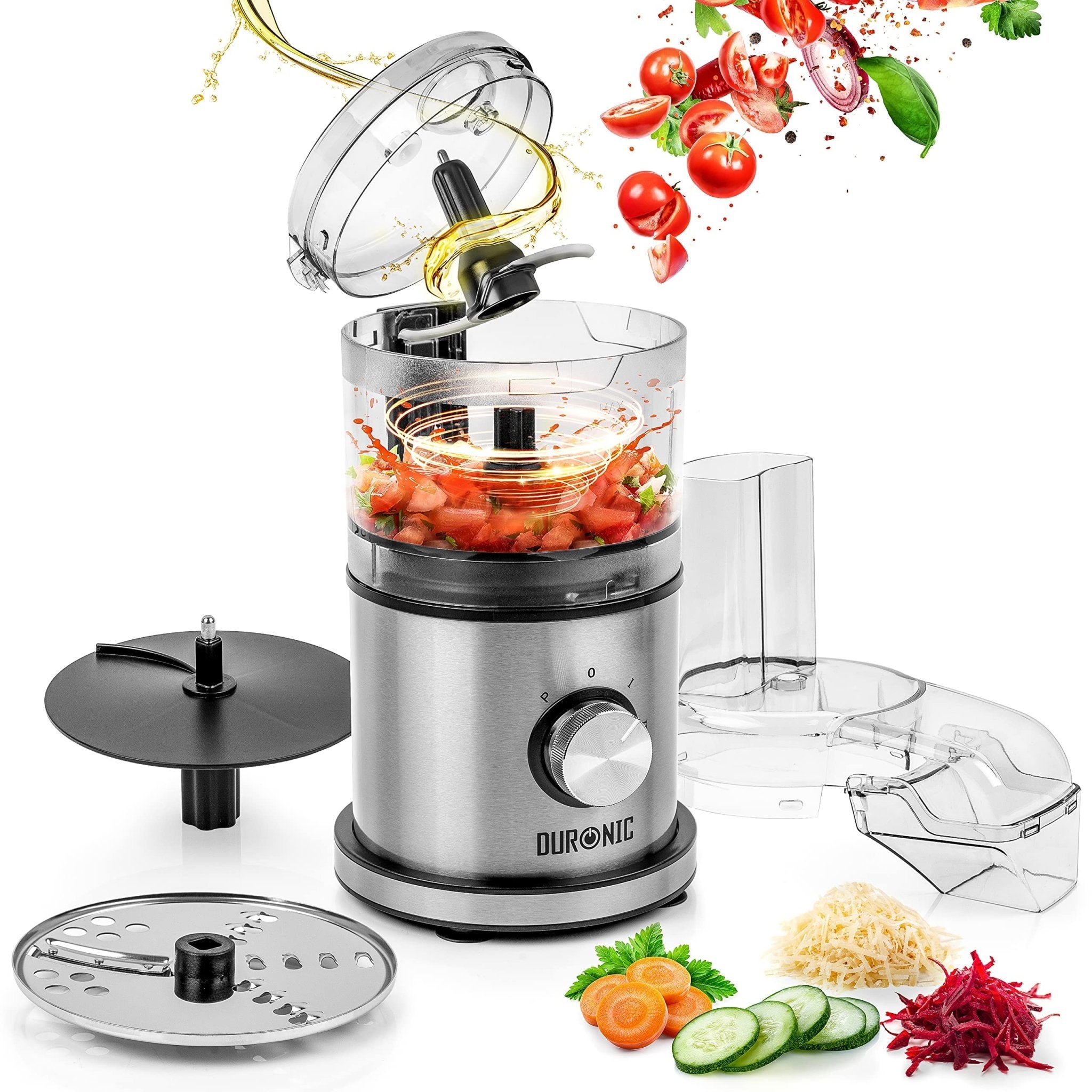 Duronic MFP400 2-in-1 Mini Food Processor & Electric Chopper - 400W, 500ml Capacity with Grater Attachment - Perfect for Chopping, Blending & Grating - Ideal for Small Kitchens, Baby Food & Meal Prep