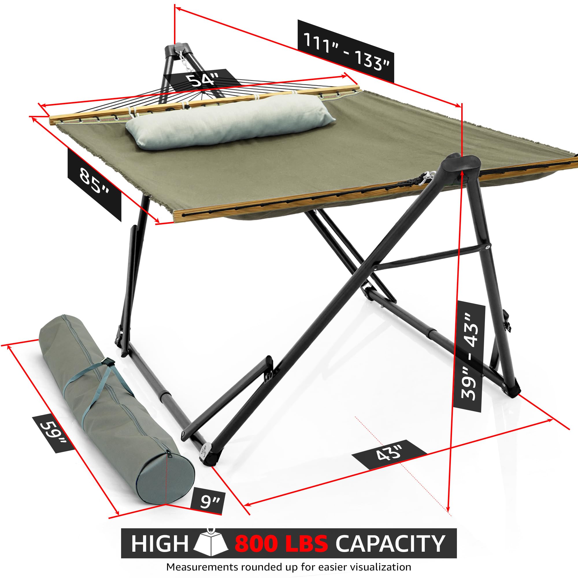 Premium 800 lbs Capacity Steel Double Hammock Stand for 2 Persons - Adjustable Tranquillo Unity Hammock Stand for Indoor & Outdoor Use - Perfect for Backyard Relaxation, Camping & Patio Lounging (Sage Green)