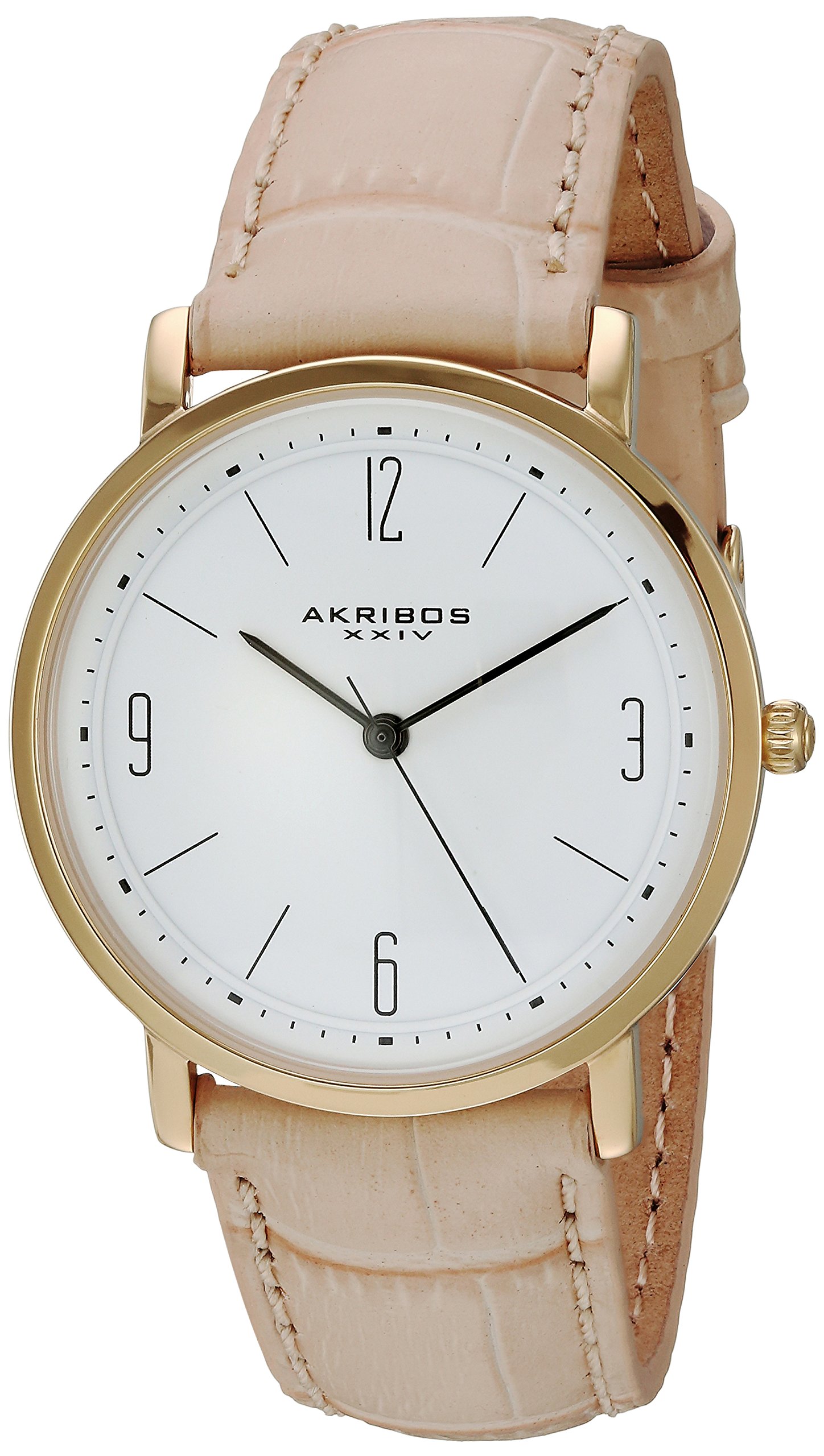 Akribos XXIV Slim Women's Classic Dress Watch - Easy-to-Read Stick & Arabic Numeral Markers, Genuine Alligator Embossed Leather Strap AK922 | Perfect for Office, Formal Events & Everyday Elegance
