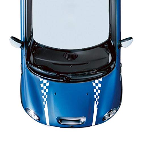 Wavy Checkered Flag Vinyl Hood Decal Sticker for Mini Cooper Hardtop Hatch 2000-2024 - White | Custom Car Decoration & Racing Style Accessory