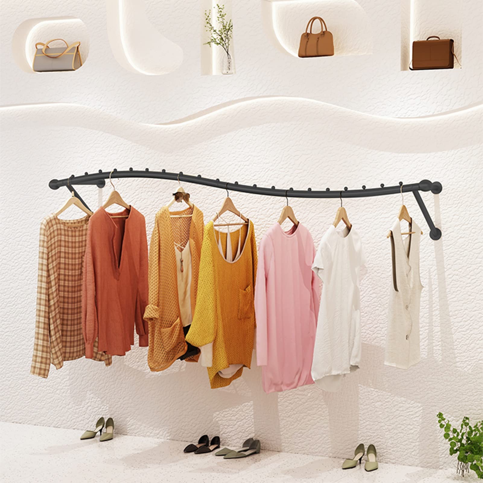 DCFV Industrial Pipe Wall Mounted Clothing Rack - Heavy Duty Garment Hanger Stand for Retail Store, Closet & Laundry Room - Space Saving Clothes Storage Shelf (100cm/39.4in) - Perfect for Bedroom, Boutique & Commercial Use