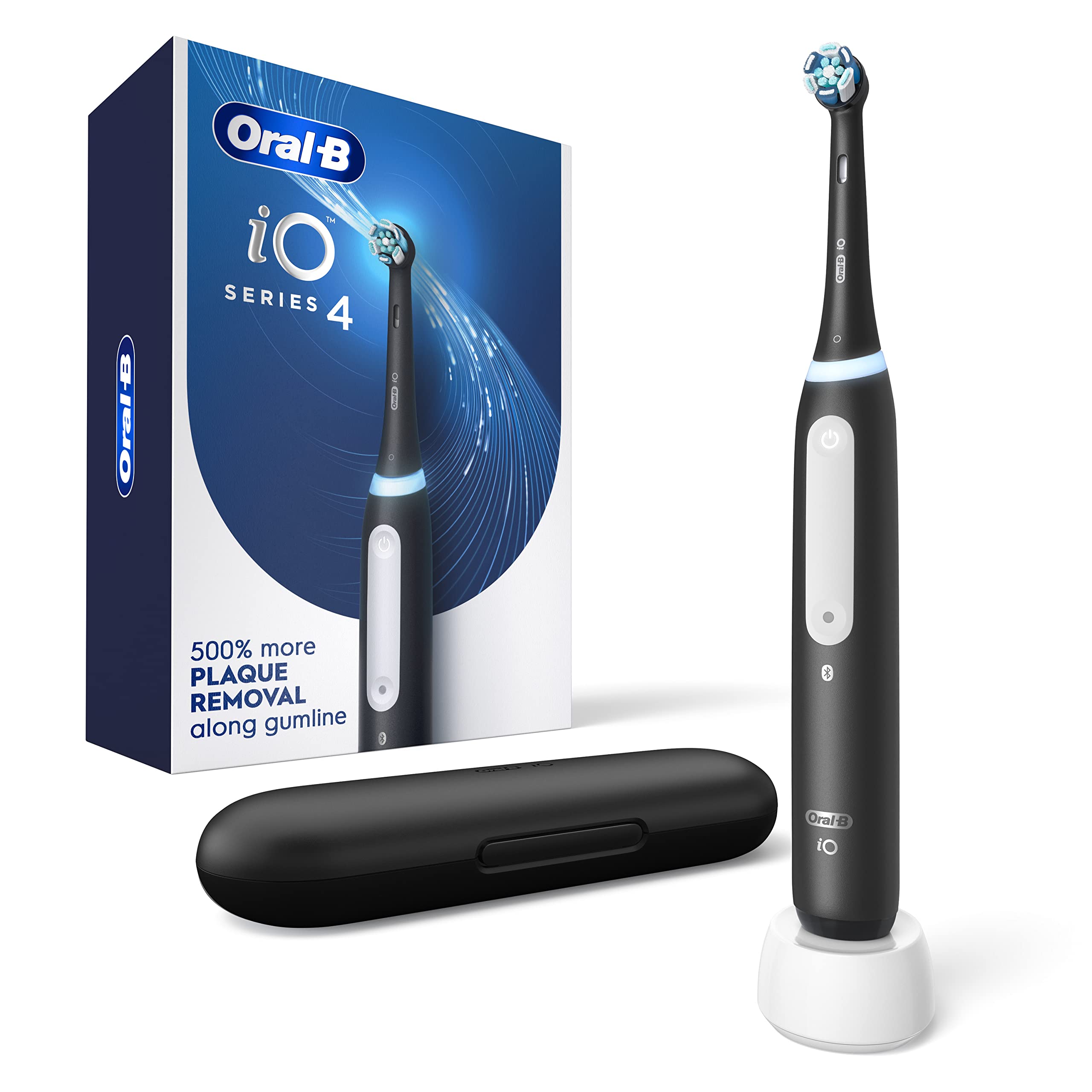 iO Series 4 Rechargeable Electric Toothbrush with 1 Brush Head - Black | Advanced Oral Care for Whitening, Plaque Removal & Gum Health | Perfect for Travel & Daily Use at Home