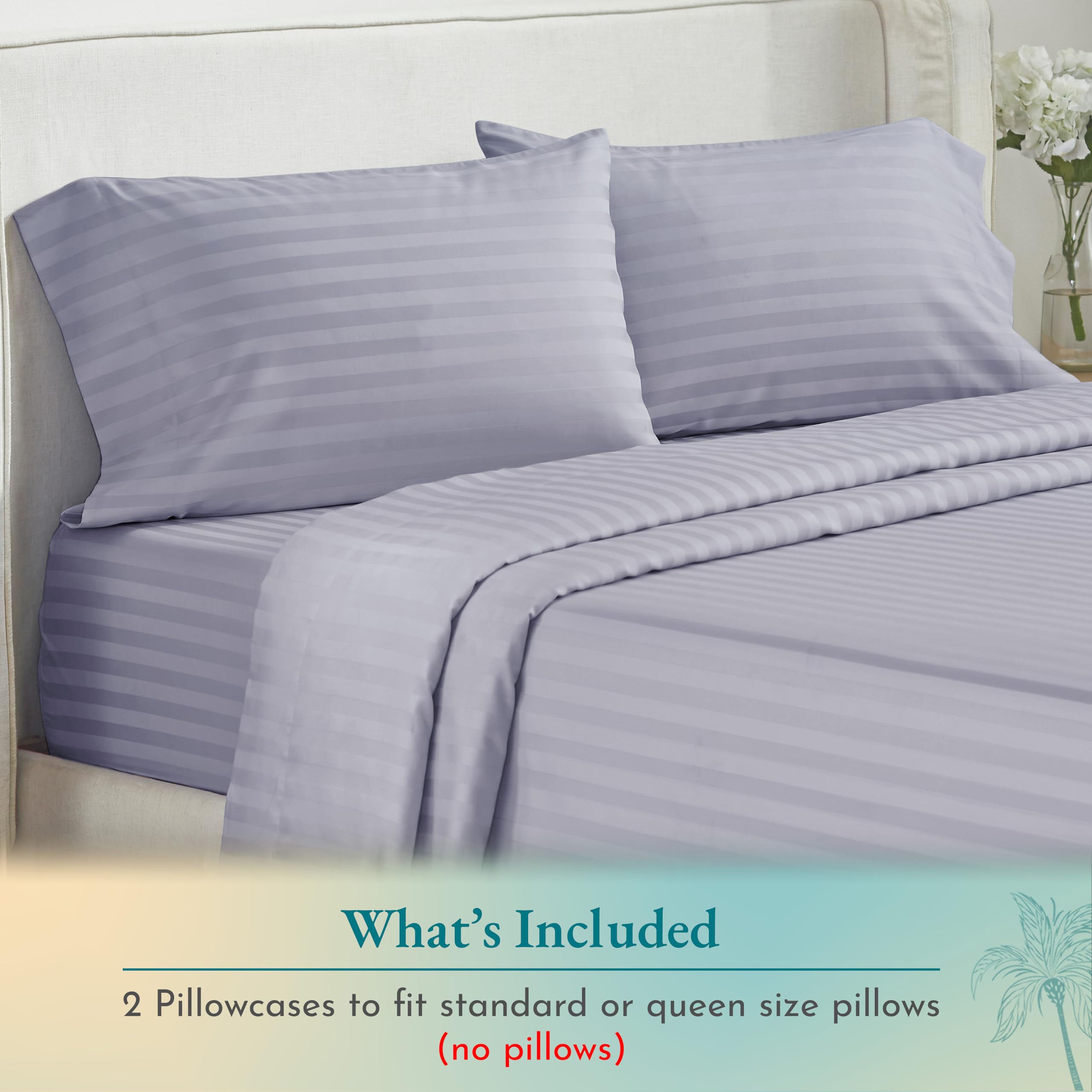 Soft & Silky 500TC 100% Cotton Pillowcases Set of 2 - Standard/Queen Size for Cool Sleep (Damask Stripe Lavender)