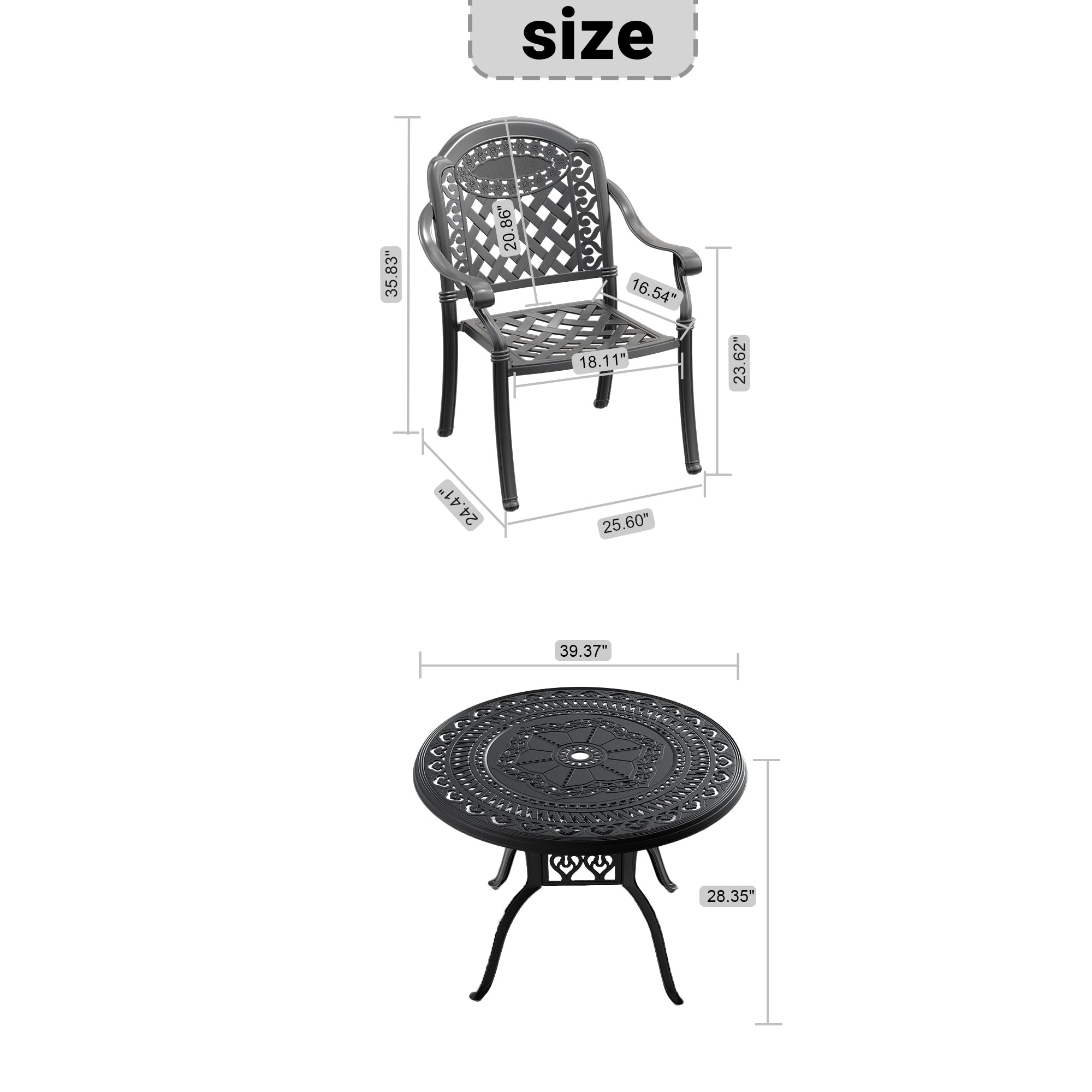 3-Piece Cast Aluminum Patio Furniture Set with Cushions - Outdoor Garden, Poolside & Backyard Lounge Seating - Includes Comfortable Cushions (Random Colors)