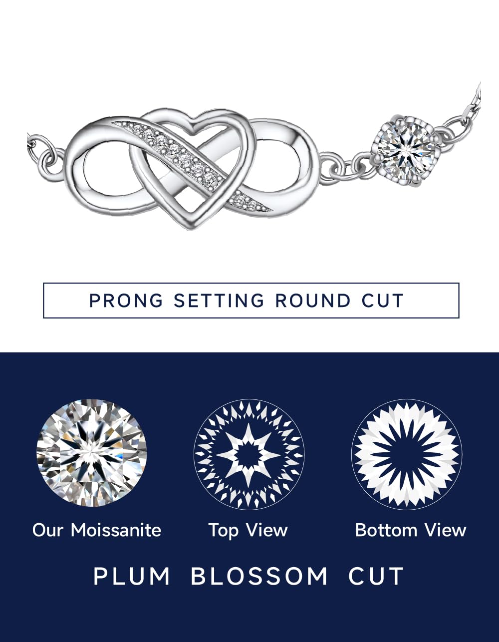MomentWish Infinity Heart Bracelet for Women - D Color VVS1 Moissanite Simulated Diamond 925 Sterling Silver Jewelry | Romantic Gifts for Her, Anniversary, Valentine's Day, Birthday | Perfect for Date Night, Wedding, Special Occasions
