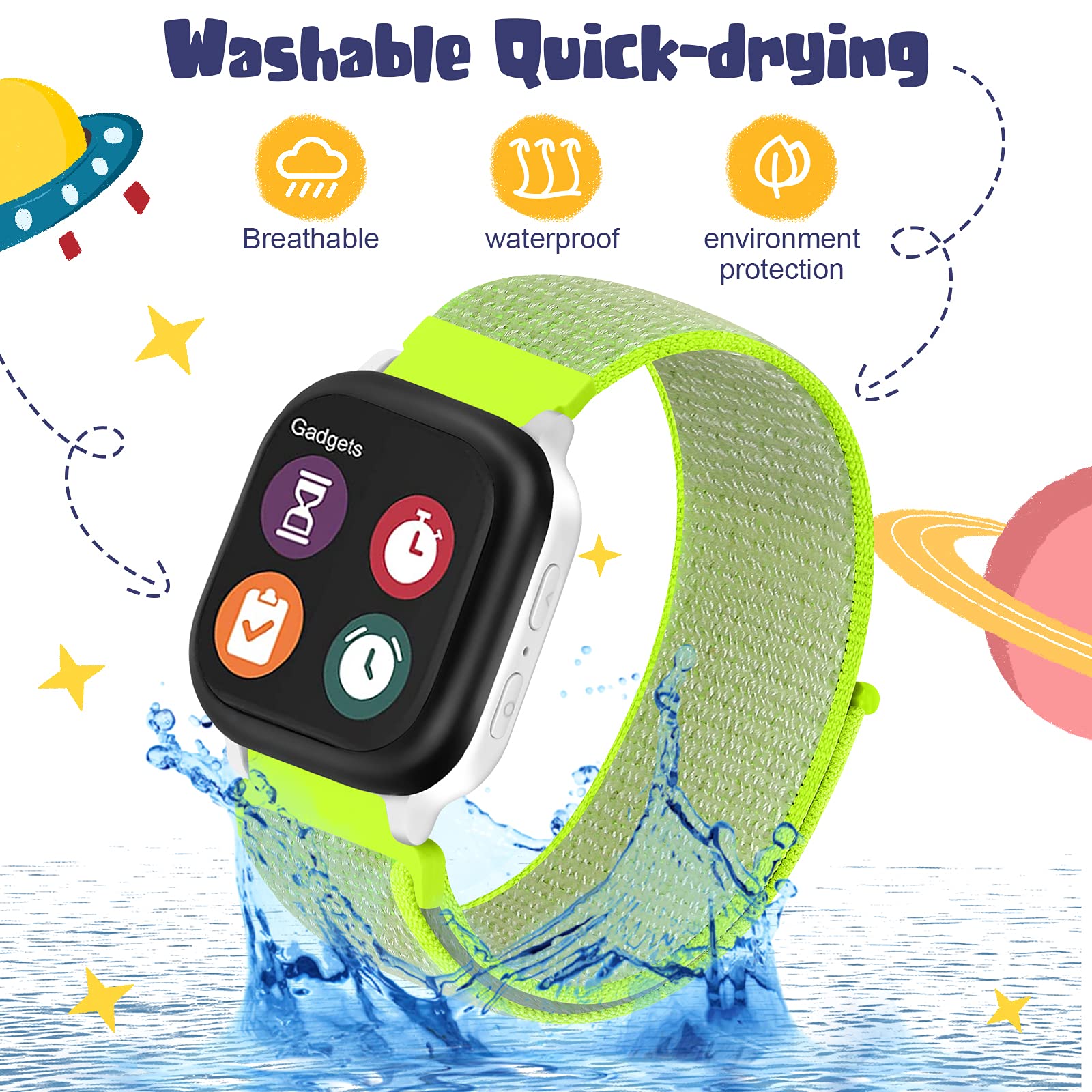 MHunter Kids Nylon Watch Band - 20mm Soft Breathable Sport Hook Loop Strap for Gizmo Watch 3 2 1 / Gabb Watch 3 2 1 / SyncUP Watch - Durable Replacement Smartwatch Bands for Boys & Girls - Perfect for School, Sports & Outdoor Activities