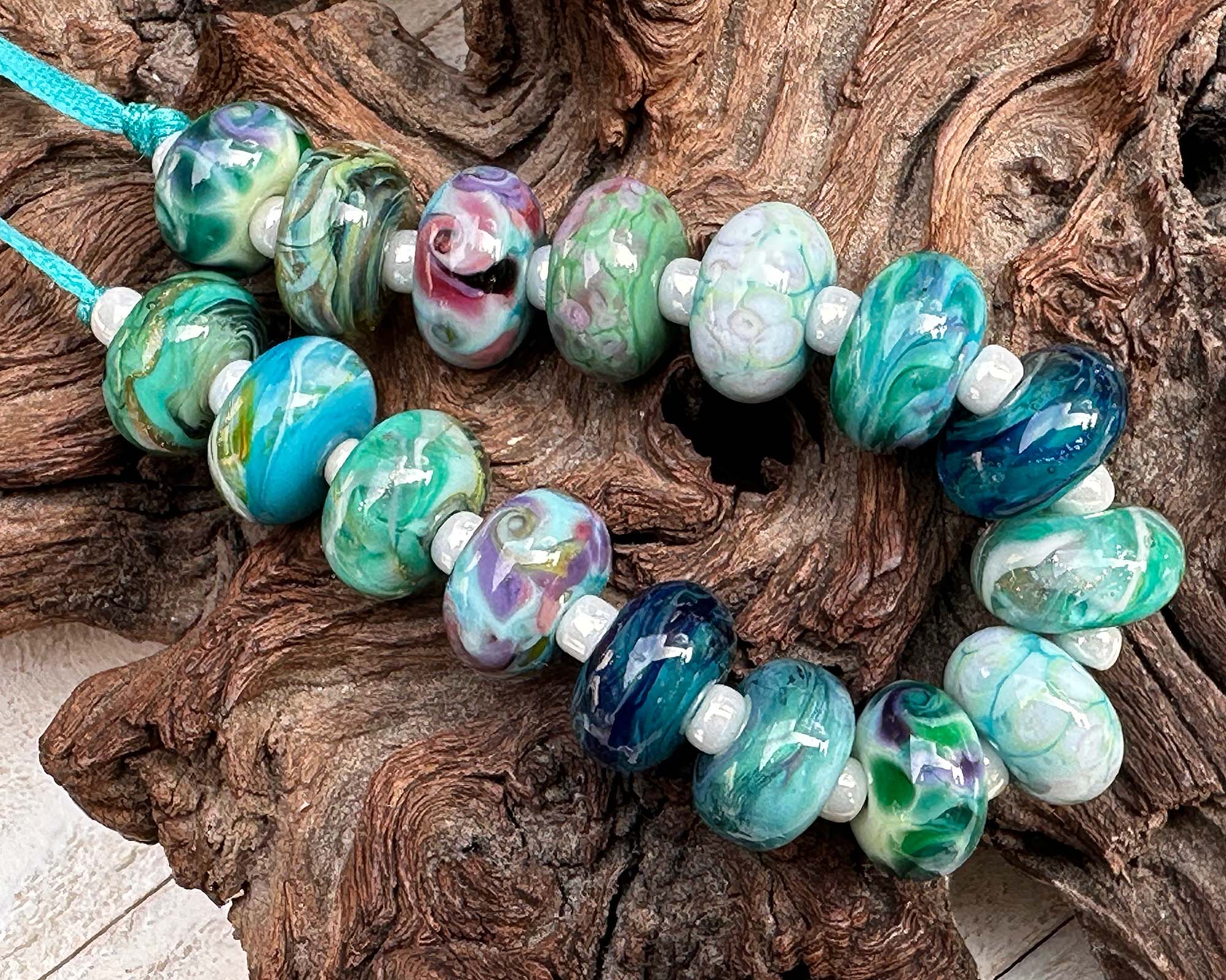 16 Teal Green Orphans Lampwork Glass Beads Set for Jewelry Making - DIY Bracelets, Necklaces & Craft Projects (SRA)