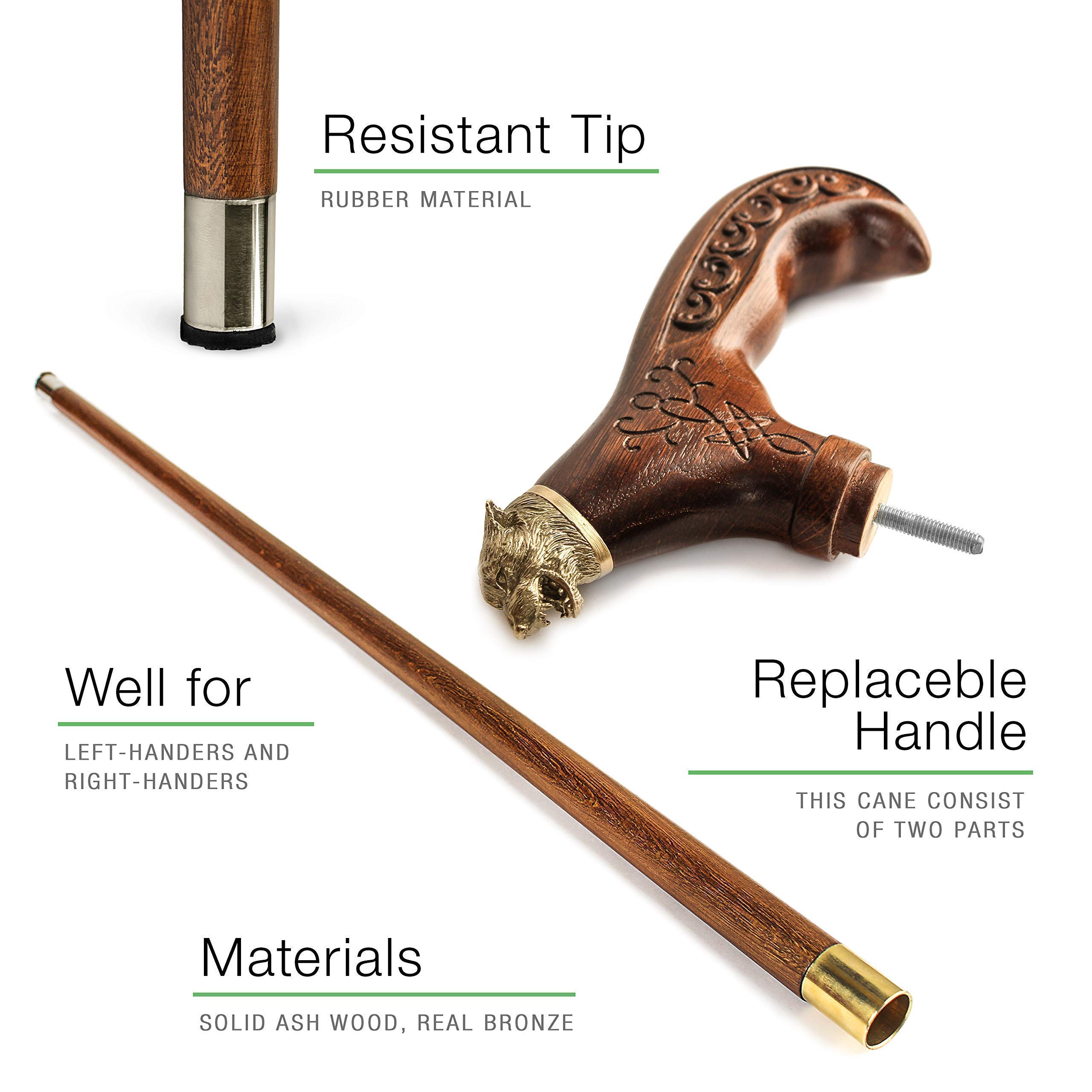 Premium Hand Carved Wolf Head Walking Cane for Men - 36 Inch Fashionable Wooden Derby Cane - Ideal for Outdoor Hiking, Elderly Support & Stylish Accessory
