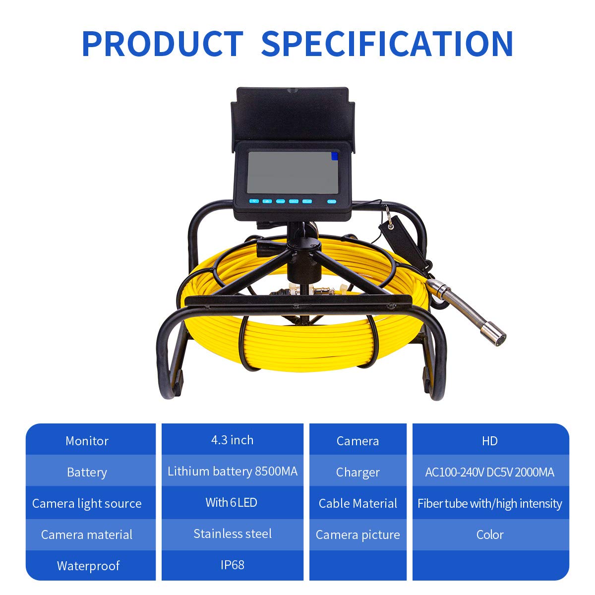 SYANSPAN 23mm Sewer Inspection Camera with 16GB DVR - 100ft/30M Waterproof Endoscope Camera with LED Light for Pipe Inspection - Professional Plumbing Tool for Homeowners & Contractors - Ideal for Drain Clogs, Sewer Line Checks & Home Maintenance