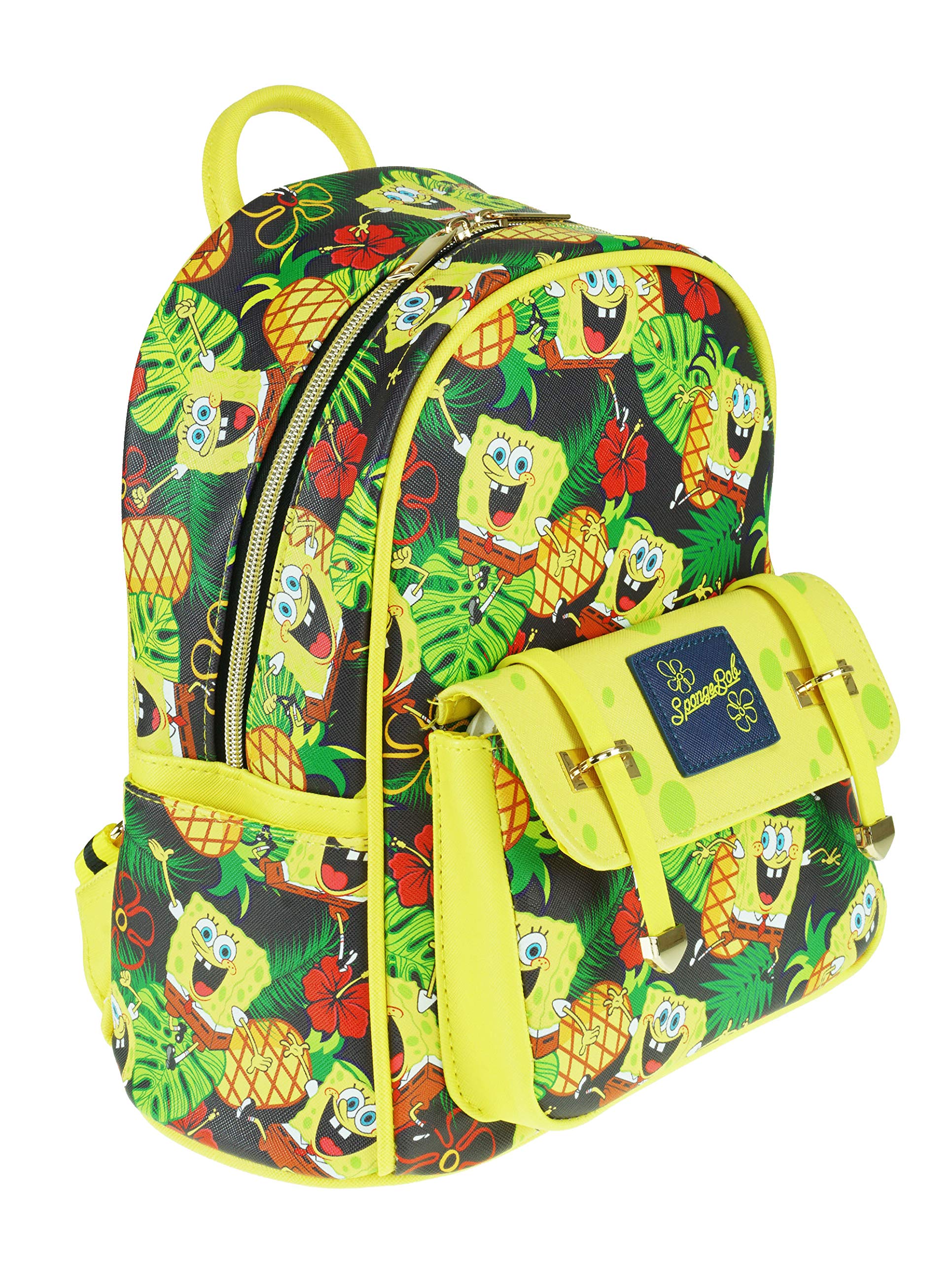 SpongeBob 11 Inch Mini Backpack for Kids - Waterproof Faux Leather School Bag with Adjustable Straps, Multicolor Small Backpack for Boys & Girls - Perfect for School, Travel & Daily Use