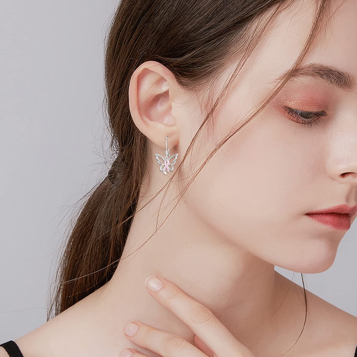 Pink Ribbon Earrings for Breast Cancer Awareness - 925 Sterling Silver Cross Dangle Earrings - Thoughtful Gifts for Survivors & Supporters - Perfect for Fundraisers, Awareness Events & Everyday Wear