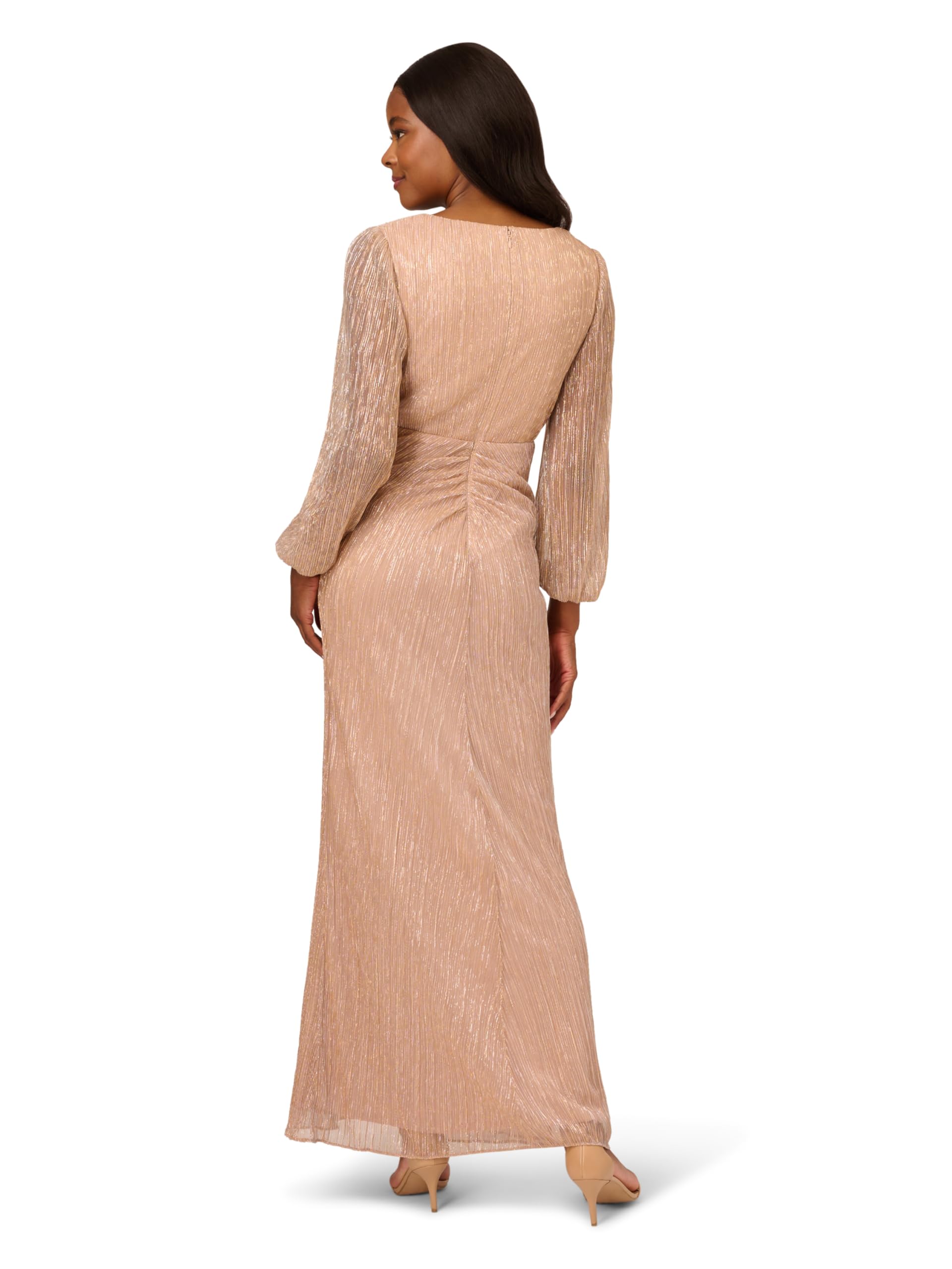 Adrianna Papell Women's Elegant Metallic Mesh Draped Evening Gown for Prom, Wedding & Formal Events
