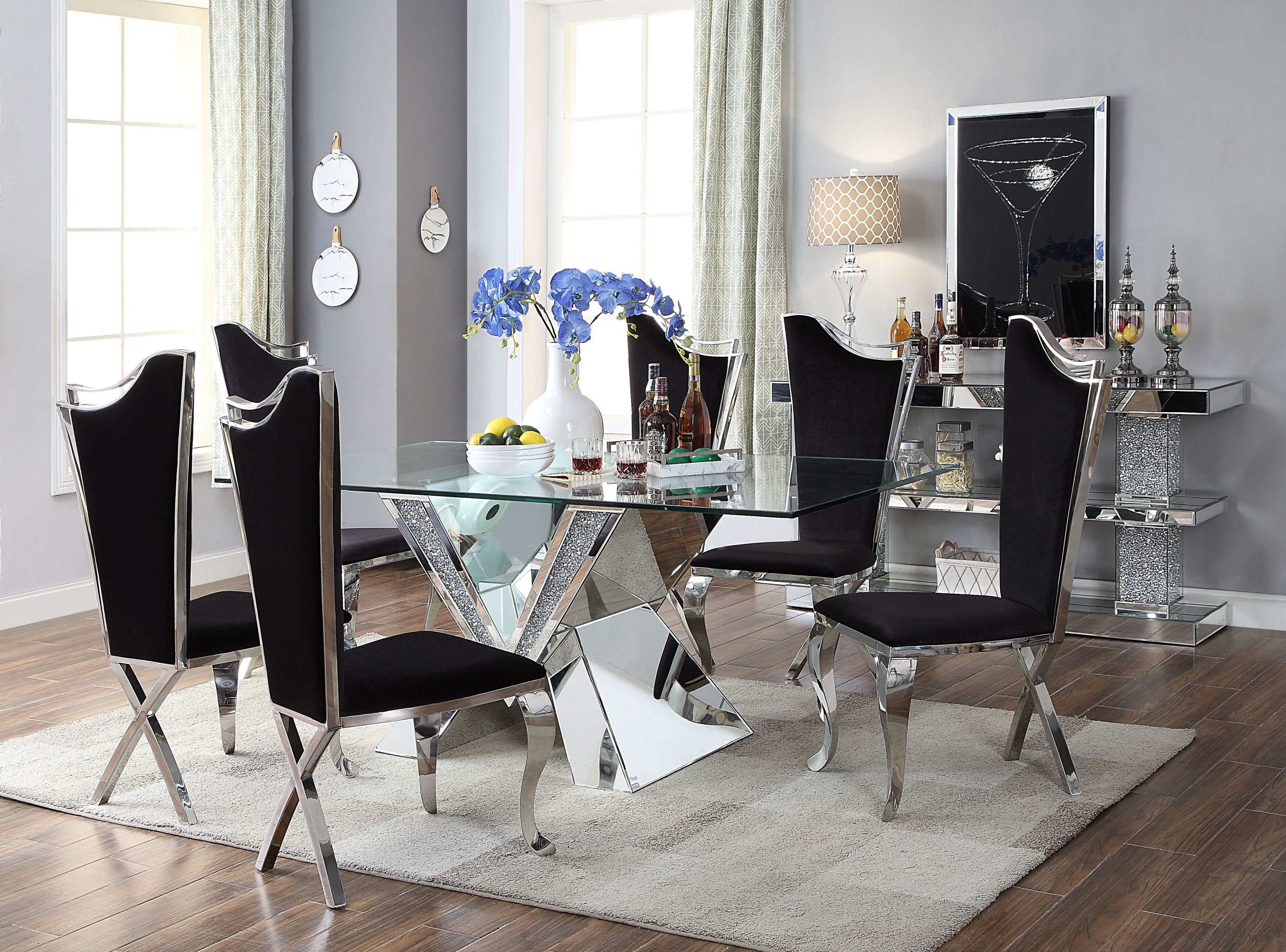 Modern Black & Stainless Steel X-Back Dining Chairs - Set of 2 Contemporary Metal Side Chairs for Kitchen, Dining Room, Office or Outdoor Patio