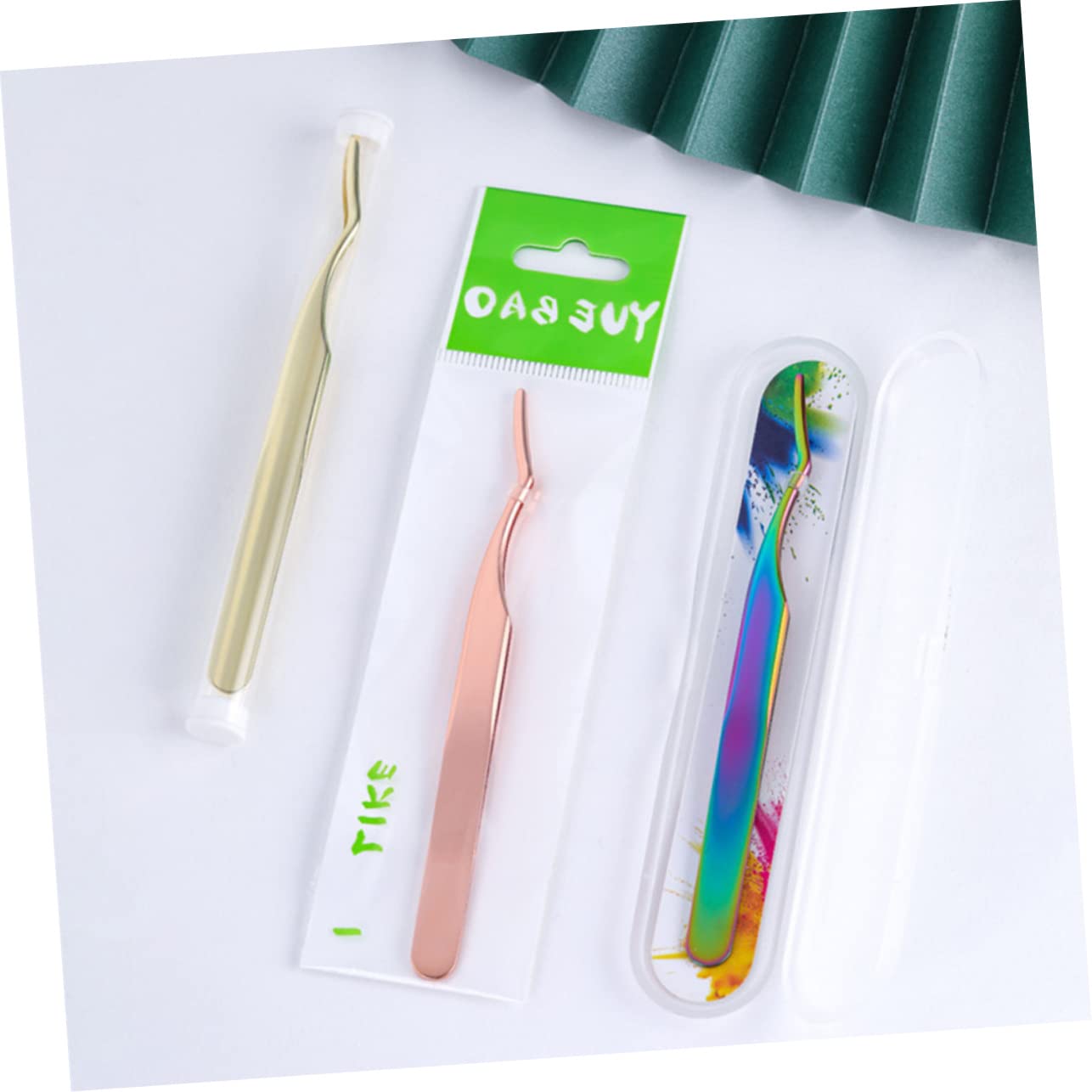 2pcs Professional Metal Eyelash Tweezers - Eyelash Extension Clip & Applicator Tool for False & Volume Lashes (Golden) - Perfect for Salon, Home Use & DIY Lash Extensions