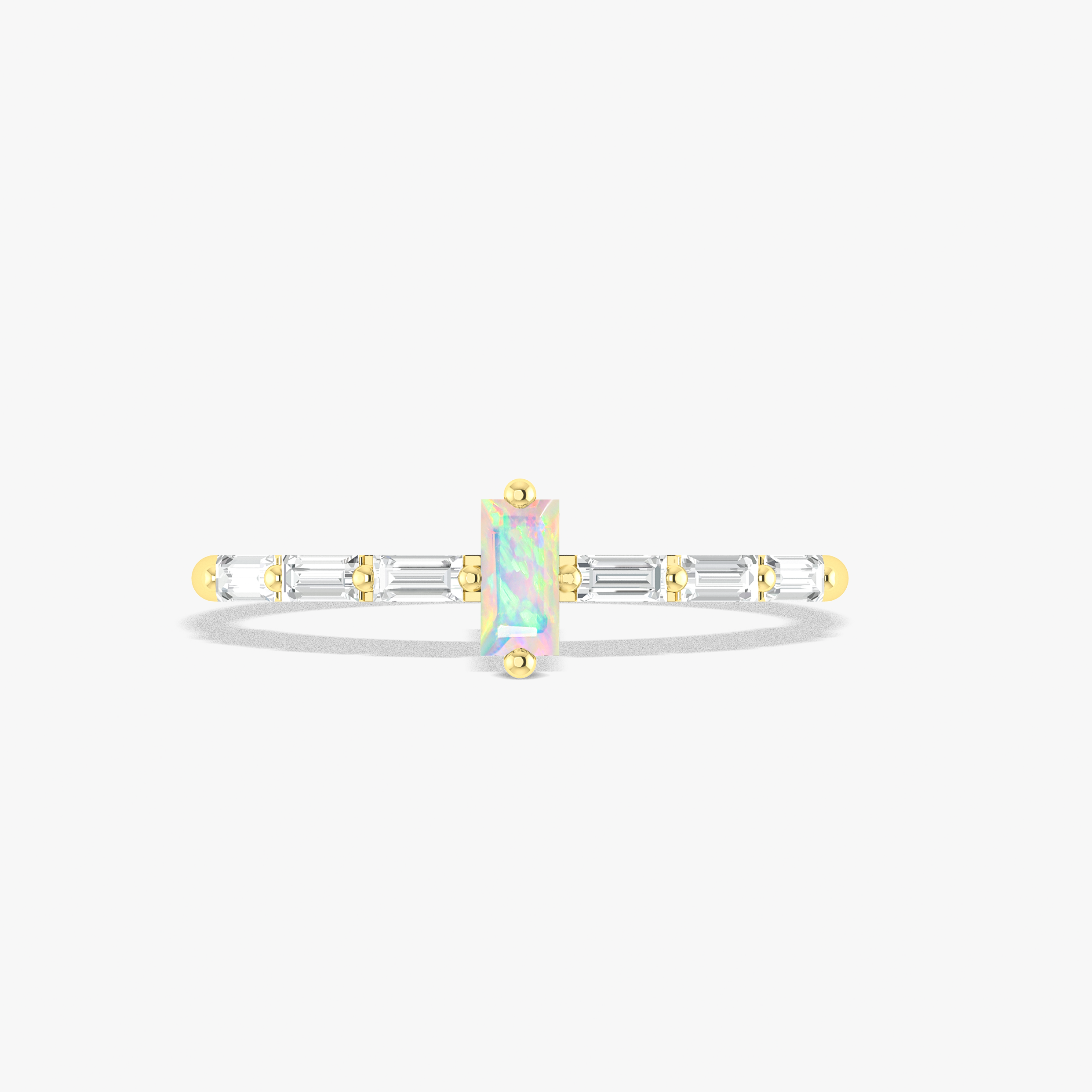 Elegant Baguette White Opal & Zircon Ring - Dainty Stackable Jewelry for Women - Perfect for Weddings, Anniversaries & Everyday Wear