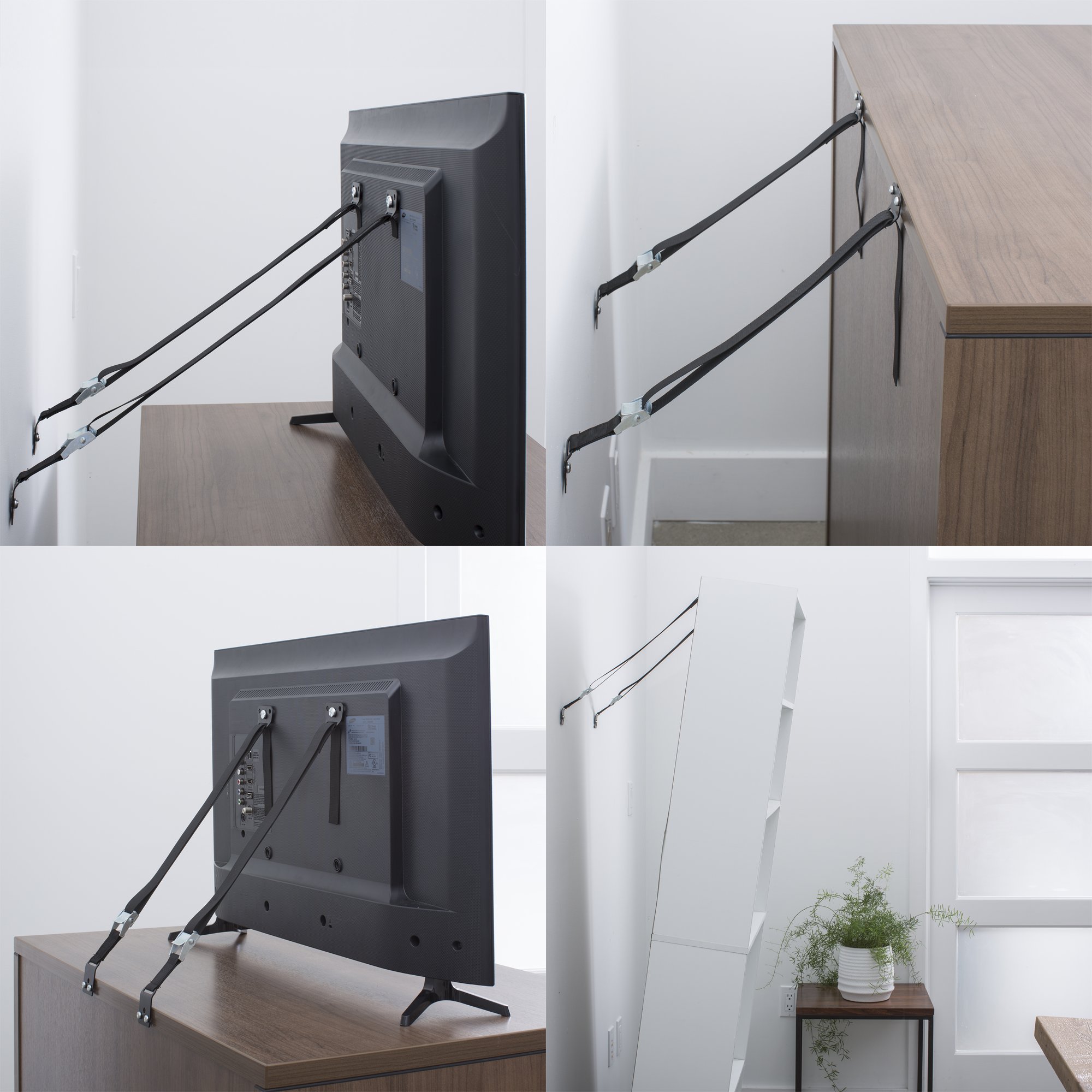 Heavy Duty TV and Furniture Anti-Tip Straps - All Metal Safety Wall Anchors for Baby Proofing Flat Screen TVs, Dressers, Bookcases, Cabinets - Secure Your Home (2 Pack, Black) - Perfect for Childproofing Living Rooms, Nurseries & Offices