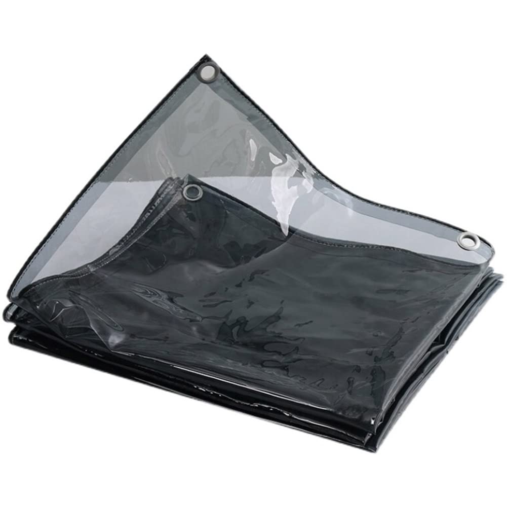 Etlegor Heavy-Duty Transparent PVC Tarpaulin - 0.3mm Thick Waterproof Tarp with 95% Reflectivity & Anti-Glare - Ideal for Patio, Balcony, Greenhouse Cover, Camping, Boat Protection (Black, 2x12m) - Outdoor Weatherproof Canopy for Rain, Sun & Snow Protection