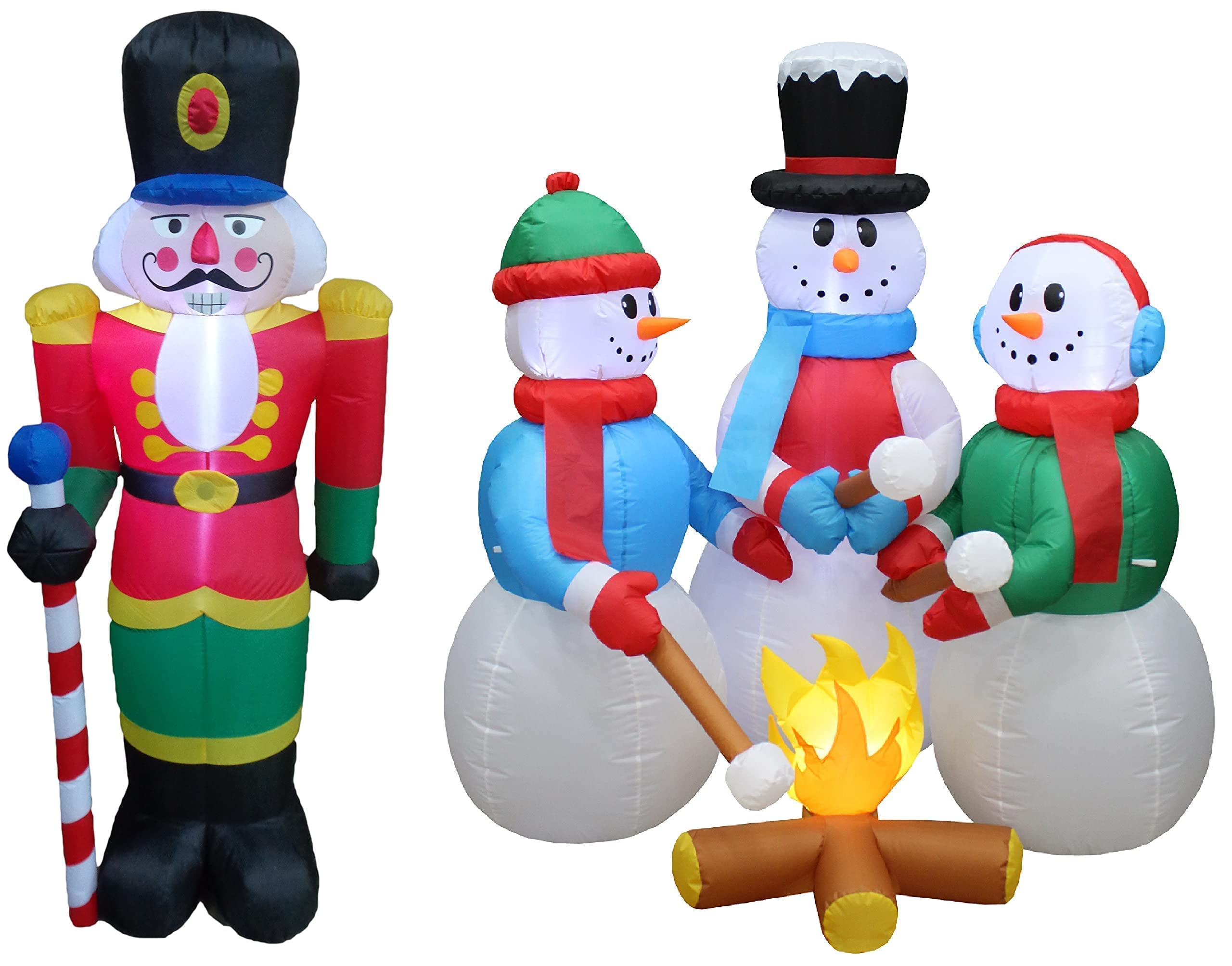6ft Inflatable Nutcracker & 5ft LED Snowman Campfire Decorations Set - Christmas Party, Outdoor Yard, Holiday Home Decor for Xmas, Winter, and Festive Gatherings