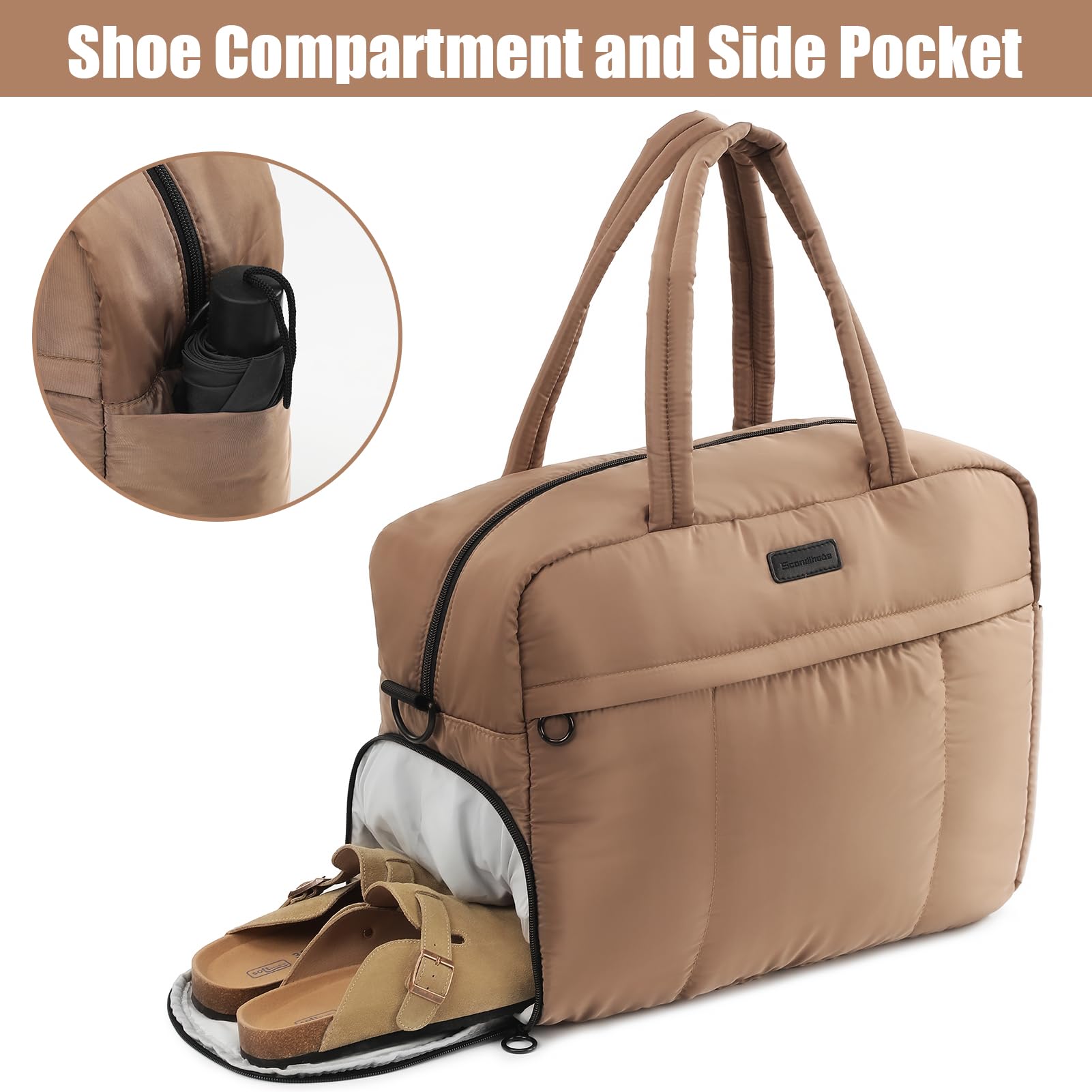 Waterproof Puffy Duffle Bag - Lightweight Carry On Sports Gym Bag for Women, Soft Travel Duffel & Weekender Overnight Bag - Perfect for Gym, Travel, Sports & Weekend Getaways