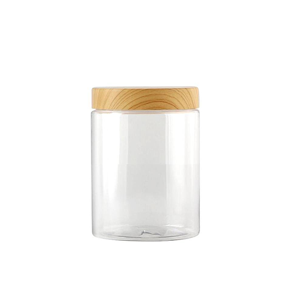 QINXI 12oz Clear Plastic Bottles with Wooden Lids - Airtight Food Storage Containers for Kitchen, Tea, Coffee, Spices & DIY Crafts | Perfect for Pantry Organization & Homemade Gifts