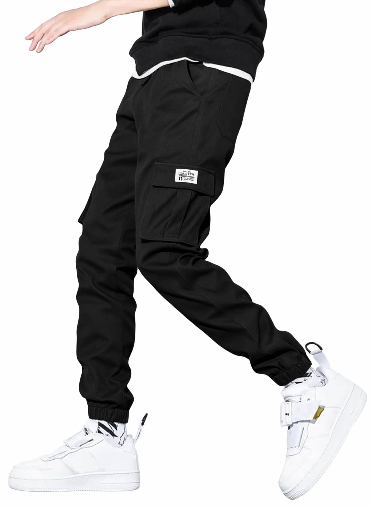 **JMIERR Men's Casual Cargo Pants - Stretch Elastic Waist with Drawstring, Tapered Joggers & Sweatpants for Men - Multi-Pocket Design - Perfect for Workout, Travel & Outdoor Activities**