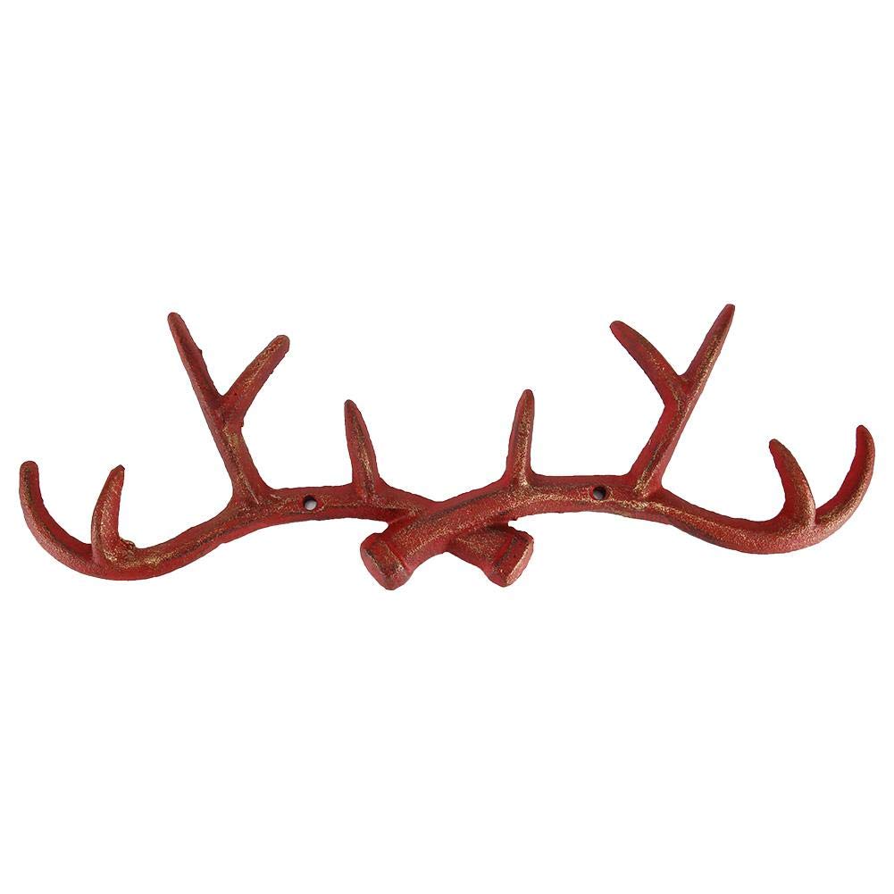 Vintage Antler Wall Hooks - Elegant & Comfortable Coat Hooks for Bedroom, Study, Living Room - Perfect for Hats, Robes & Home Decor (7703A-02 Retro Red Antlers) - Ideal for Farmhouse, Rustic & Boho Style Homes