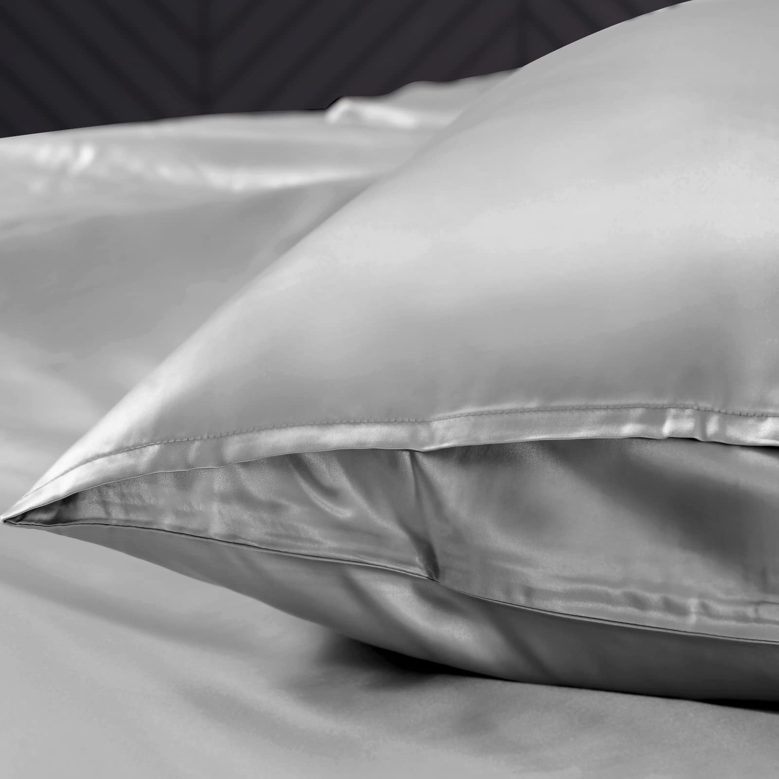 THXSILK 100% Natural Mulberry Silk Pillowcase for Hair and Skin Care - 19 Momme Luxury Silk Pillow Cover with Envelope Closure - Queen Size Grey - Perfect for Beauty Sleep & Skin Protection