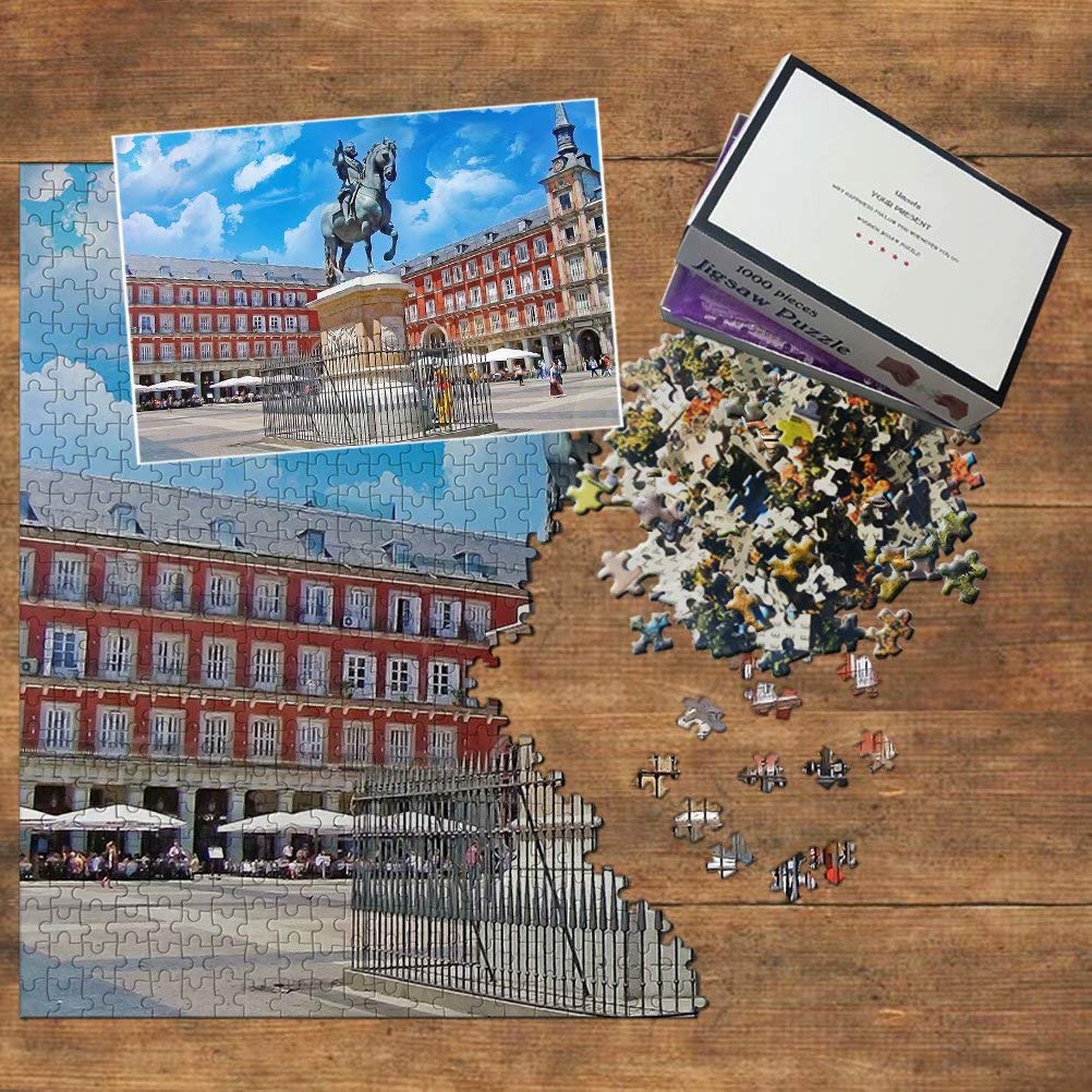 1000 Piece Spain Jigsaw Puzzle - Madrid Mayor Square Wooden Travel Souvenir | Perfect for Home Decor, Gift Giving & Relaxation