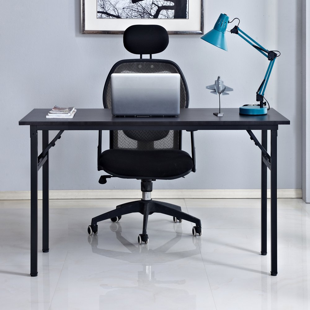 SogesPower 47-inch Folding Computer Desk - Sturdy Fully Assembled Home Office Writing Table, Black | Perfect for Small Spaces, Dorm Rooms & Workspaces