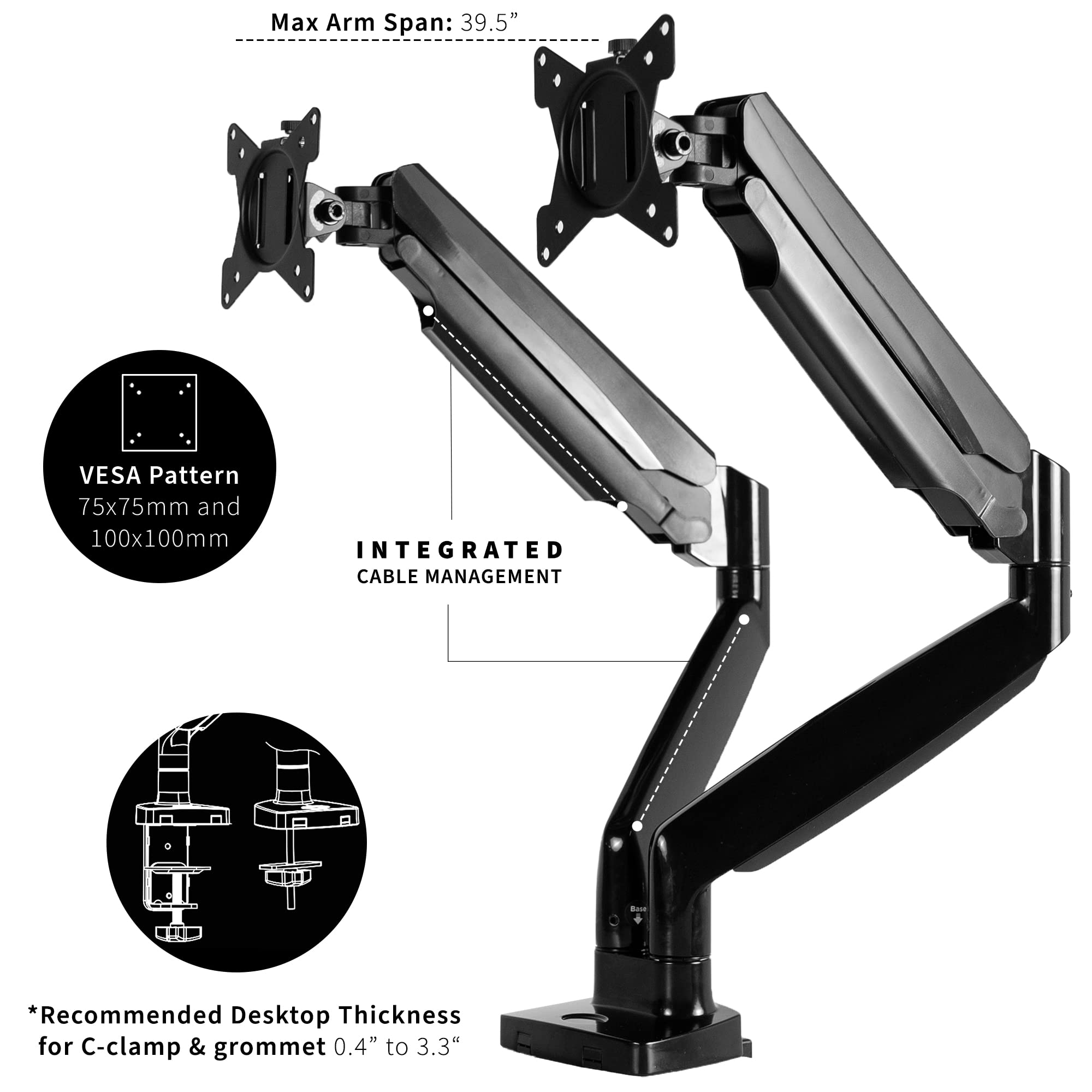 Premium VIVO Aluminum Dual Monitor Arm Stand - Heavy Duty Desk Mount for Ultrawide Screens up to 35