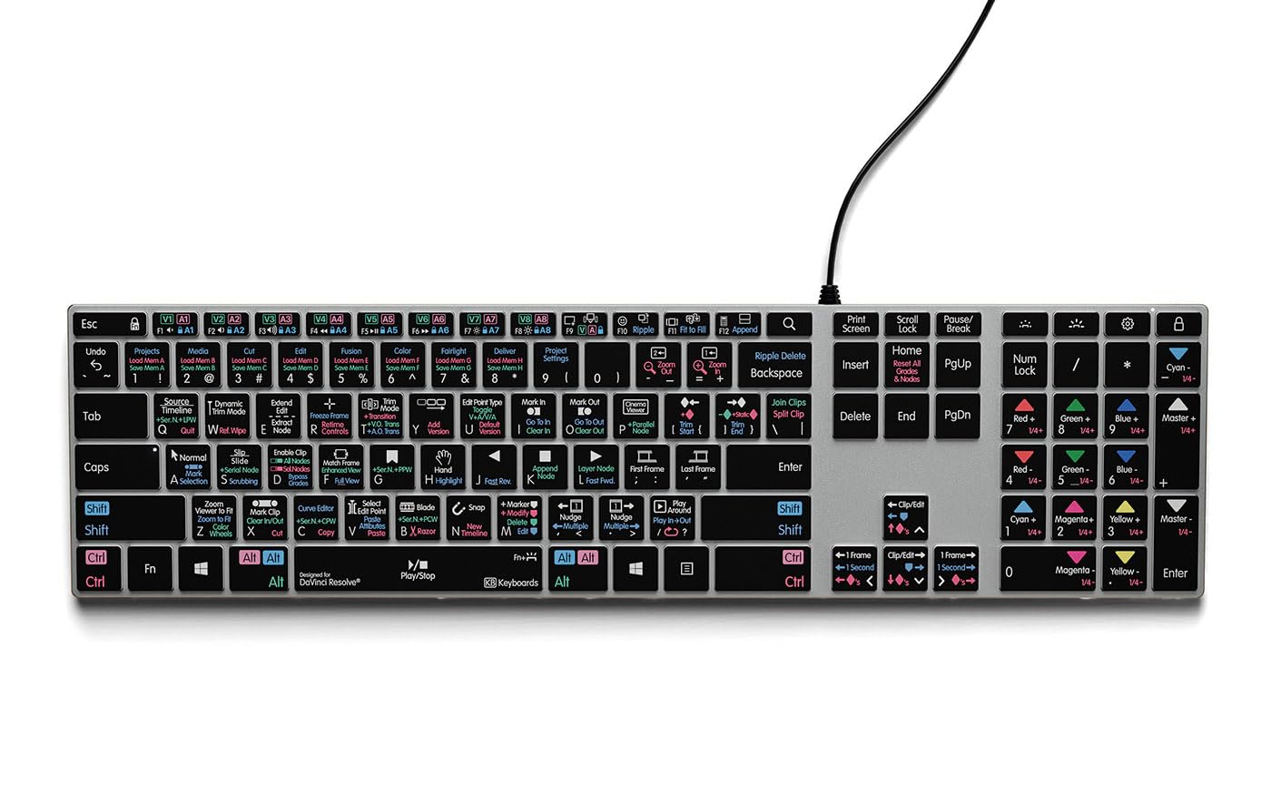 DaVinci Resolve Backlit Pro Aluminum Keyboard for Windows - Professional Video Editing Keyboard with Backlit Keys - Perfect for Film Editors & Color Grading Studios